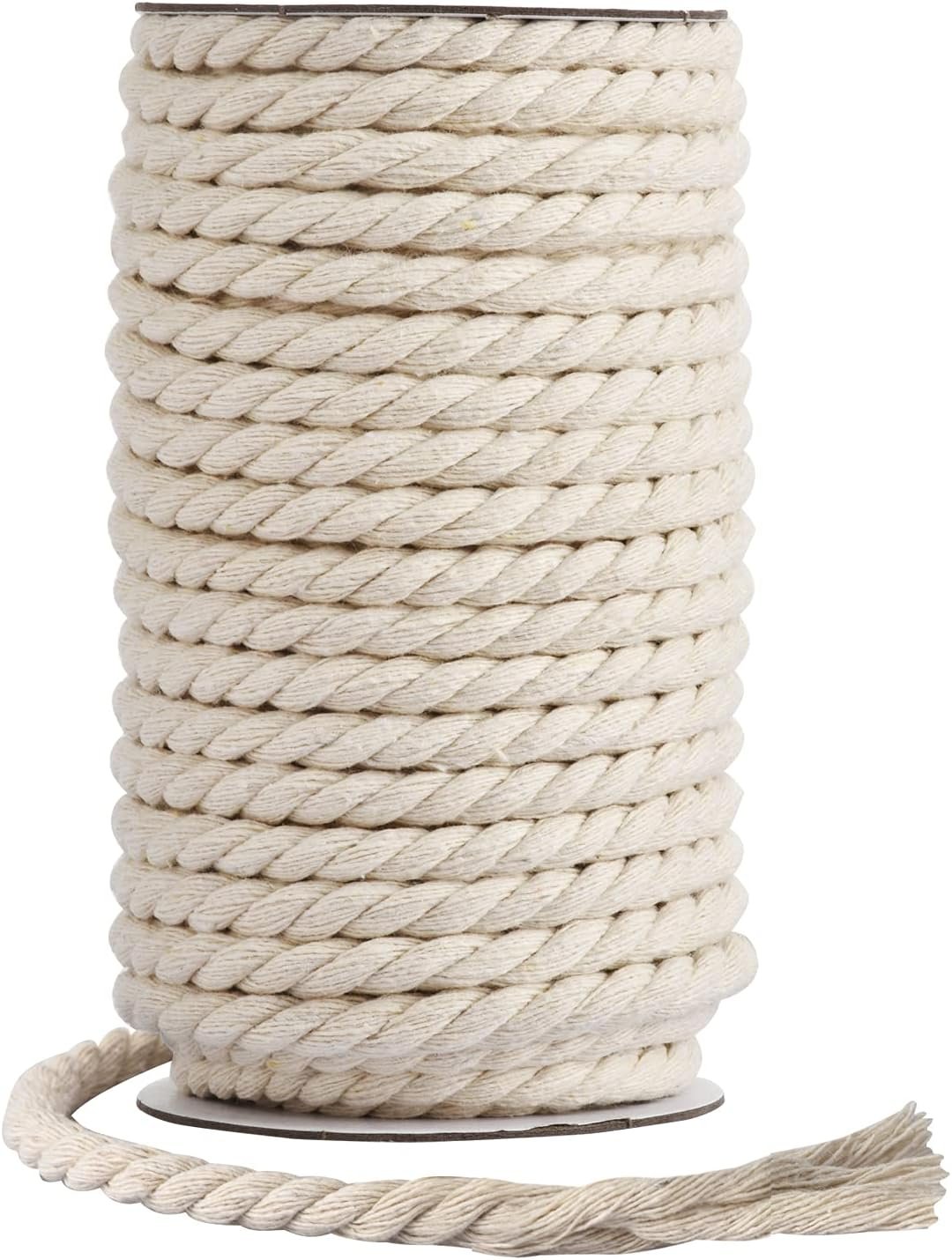 Cotton Cord 8mm x 20 Yards – Natural Unbleached Macrame Rope – 3 Strand Twisted Cotton Rope for Wall Hanging，DIY Craft Making，Plant Hangers，Knotting Decorative Projects (White)