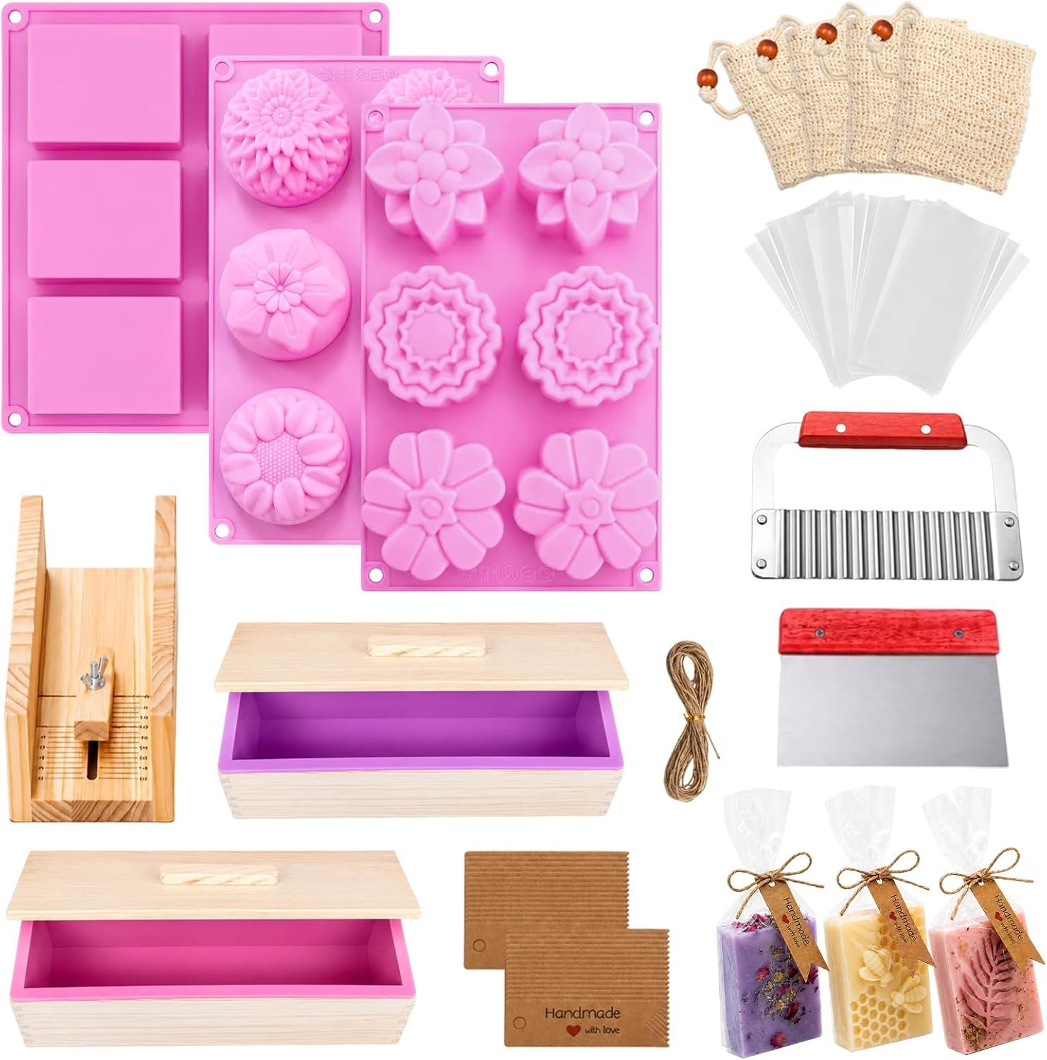 215PCS soap Making molds soap Cutters for soap Making soap molds soap molds for soap Making，for Homemade Craft Soap, Jelly, Chocolate & Ice Cube Trays, Food Grade Silicone, Easy Release, Reusable