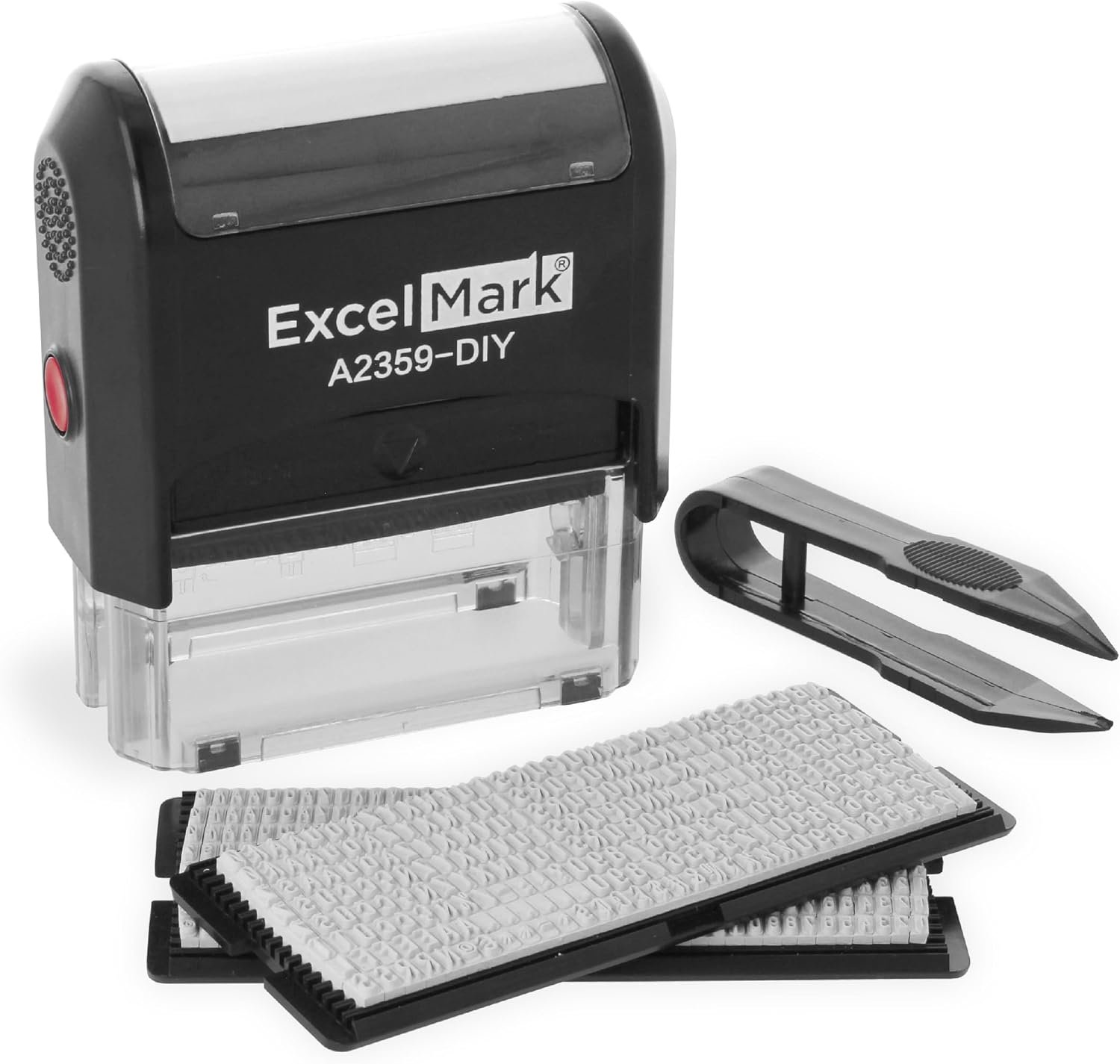 ExcelMark Self-Inking DIY Custom Rubber Stamp Kit – Personalized Stamper for Business or Home – Address Stamp, Message Stamp, and More (Black)