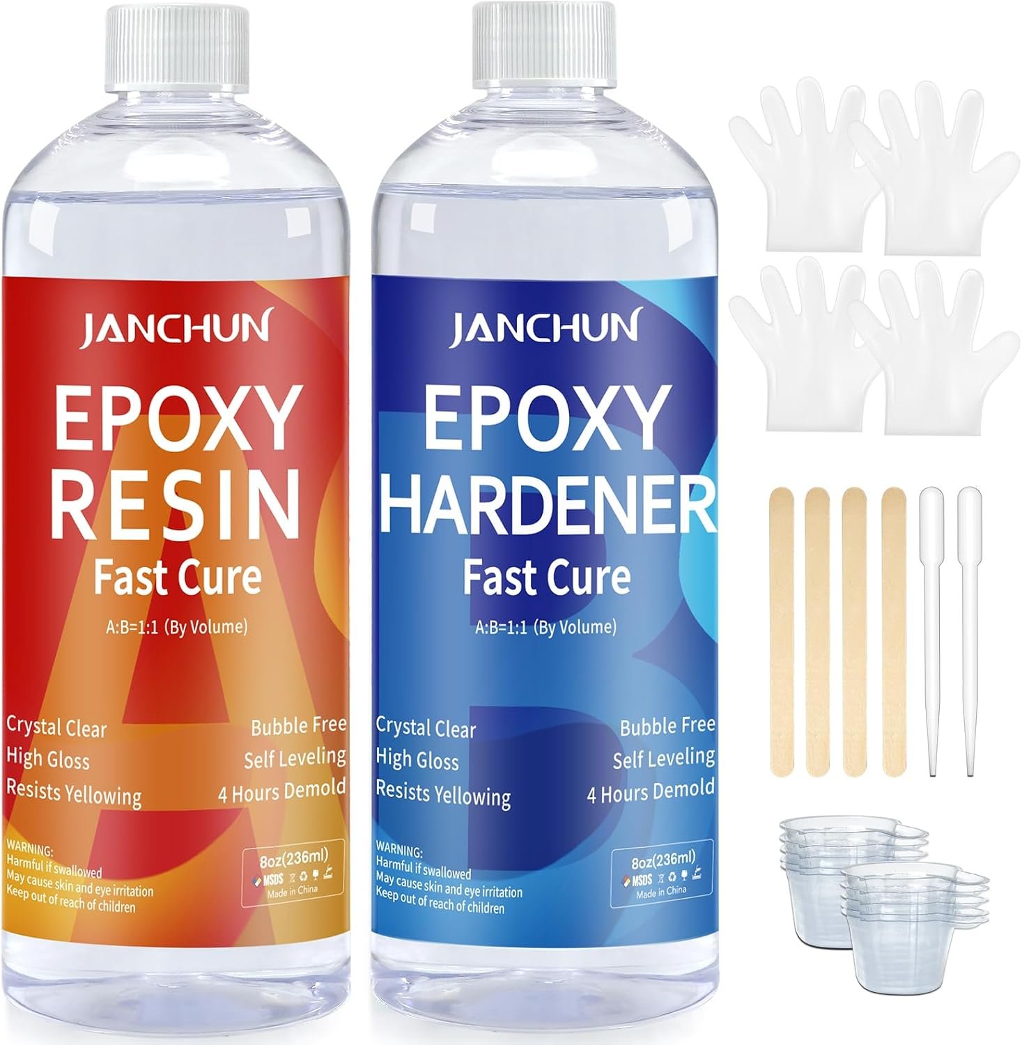 JANCHUN Epoxy Resin Kit 16oz, Bubble Free Crystal Clear Resin
