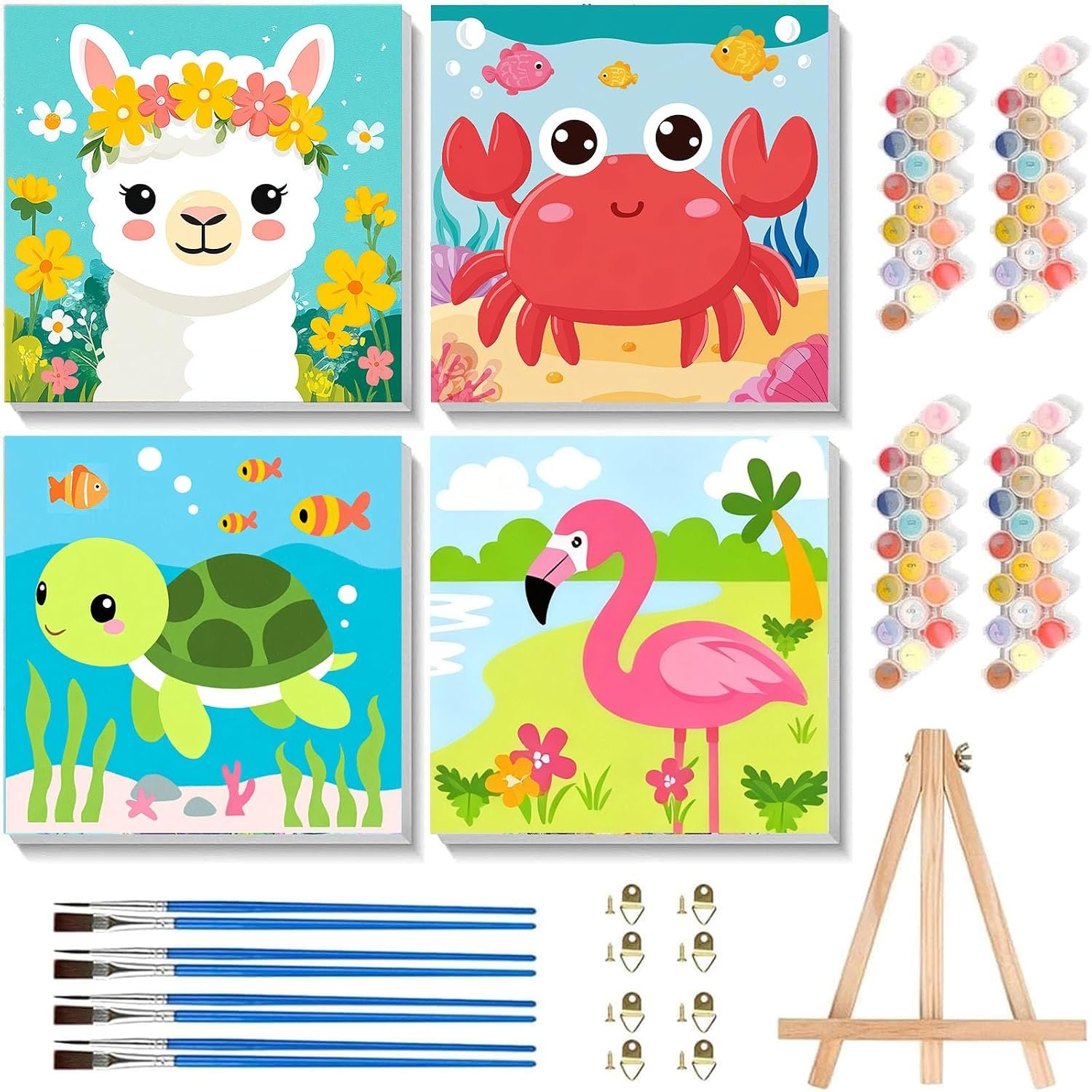 Gemozaic 4 Pack Paint by Numbers Kit for Kids Age 4-12 with Frame and Easel