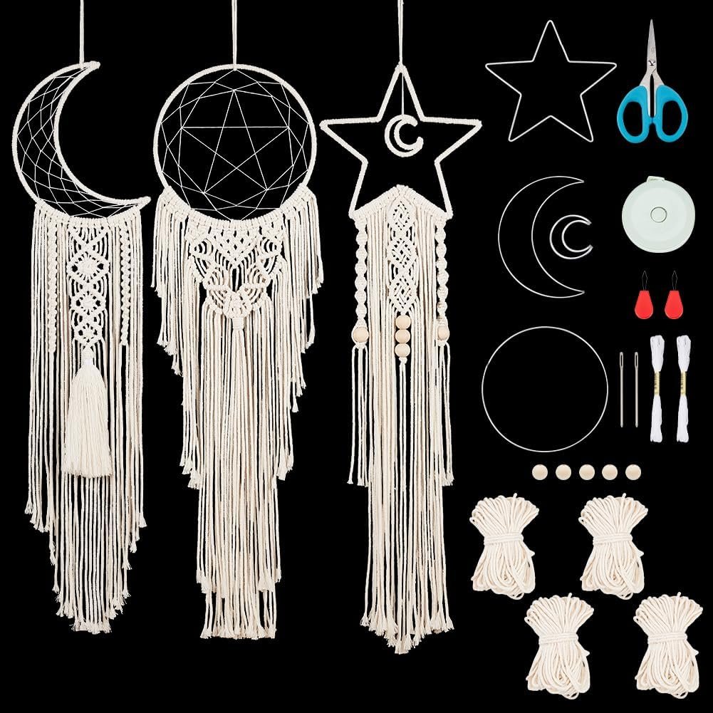 BEUNITONE 3 Sets Dream Catcher with Tassel, Boho Macrame Wall Hanging Kits