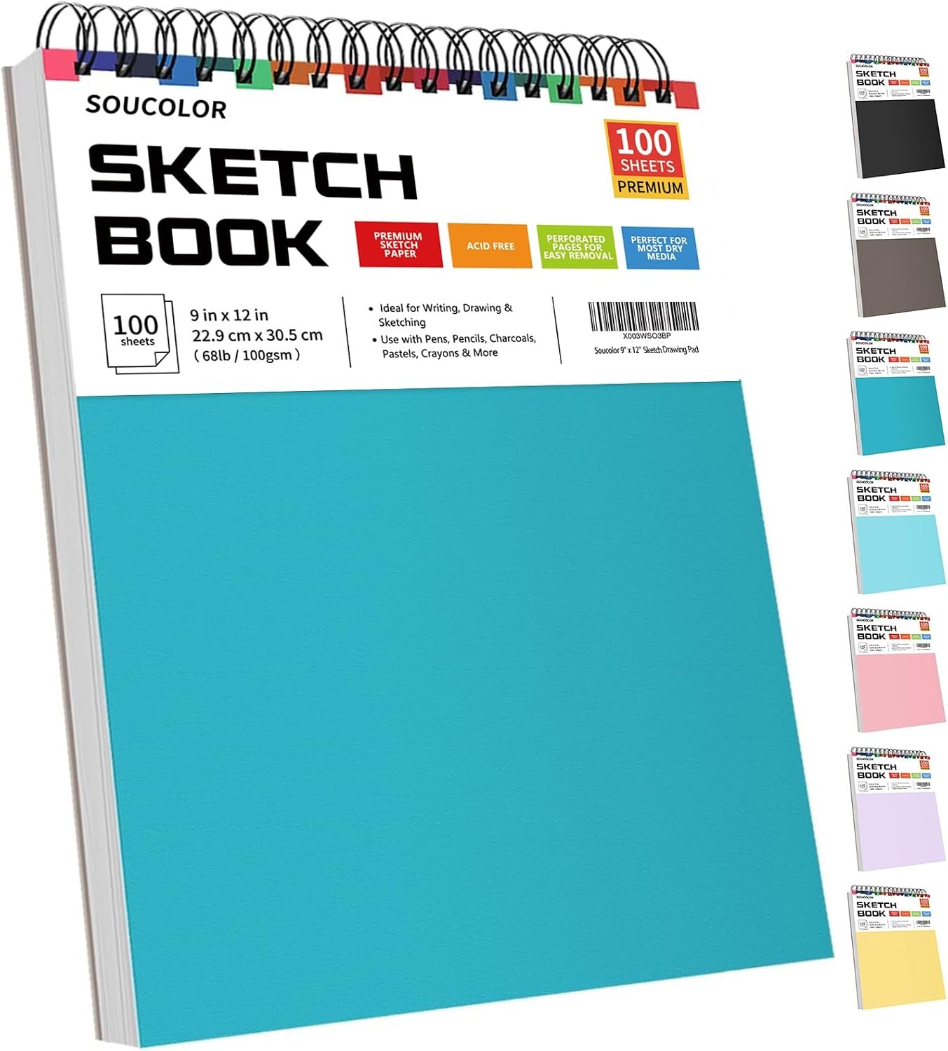 Soucolor Sketchbook 9×12, 100 Sheets Drawing Pad,Art Sketch Book for School