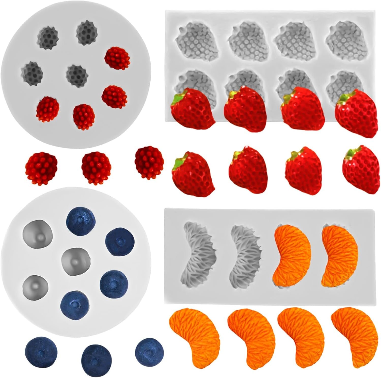 4 PCS Fruit Shaped Silicone Molds – 3D Mini Chocolate & Fruit Jelly Molds Strawberry Orange Blueberry Mulberry Candle Silicone Fruit Mold for Cupcake Decorating, Soap, Chocolate
