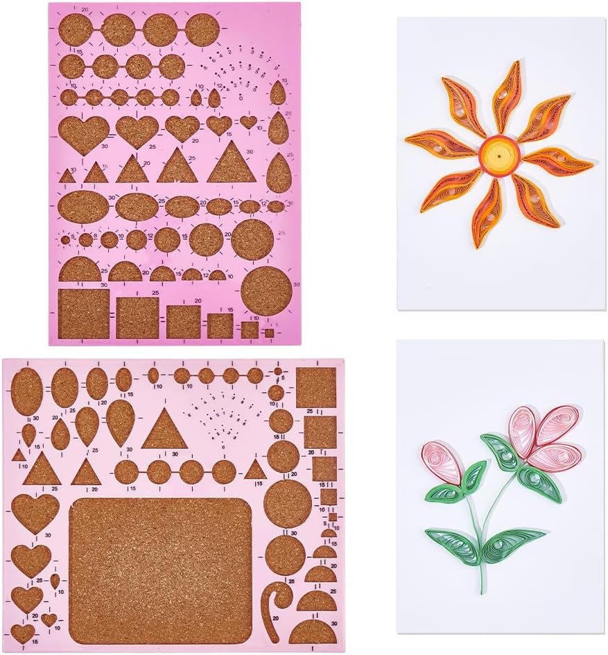 UNICRAFTALE 2Pcs 2 Styles Pink Plastic & Paper Quilling Template Board Crimper Tool Paper Strips Form Board for DIY Art Crafts