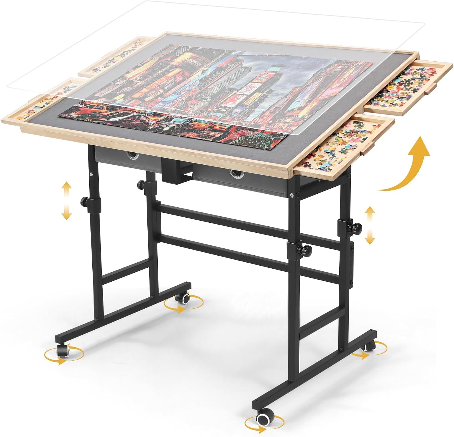 BuilderButler Puzzle Table 1500 Pieces with Wheels, Drawers & Cover, 33.58″x24.92″ Adjustable Height & 45° Tilting Jigsaw Board for Adults, Also Ideal as Fuse Beads Table