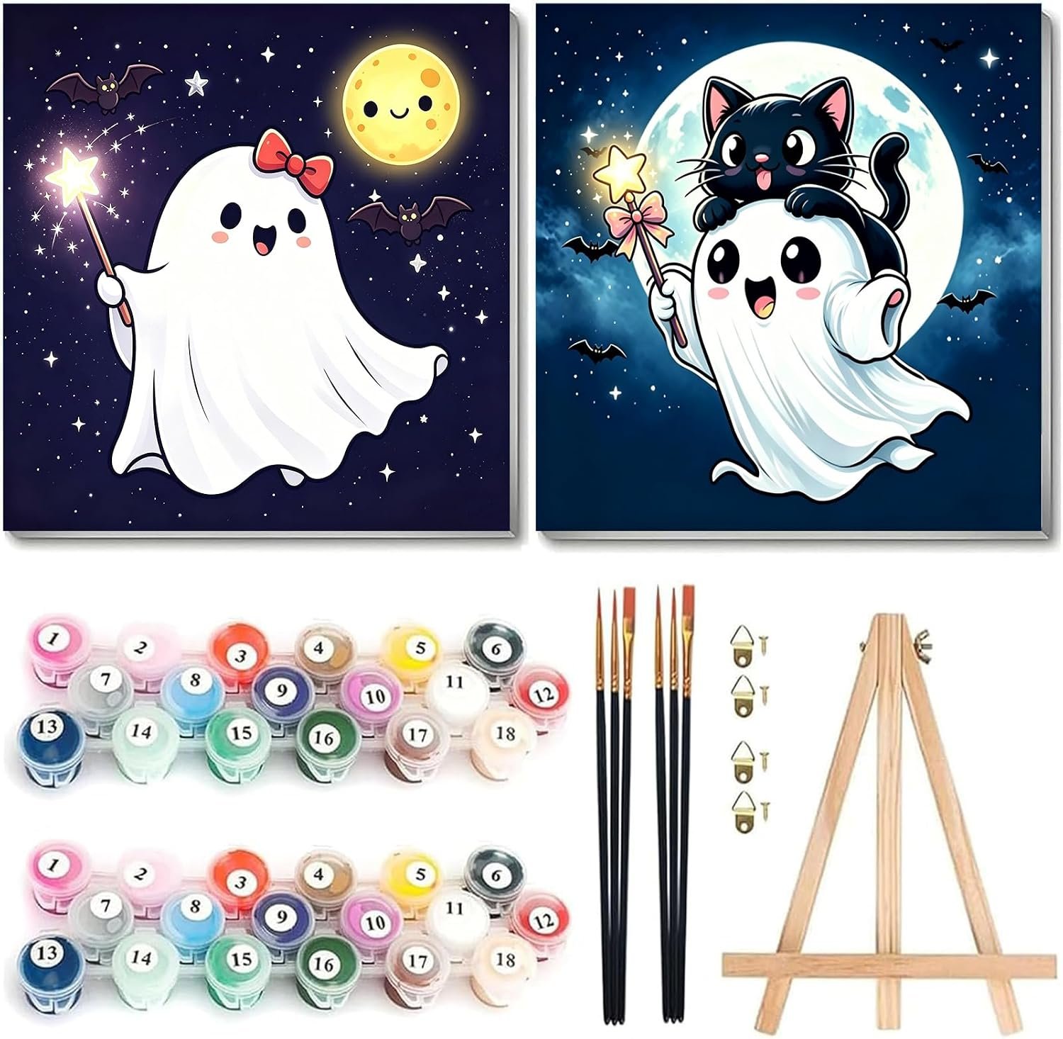 Arttoplus 2 Pack Halloween Paint by Numbers Kit for Kids with Frame 8x8inch
