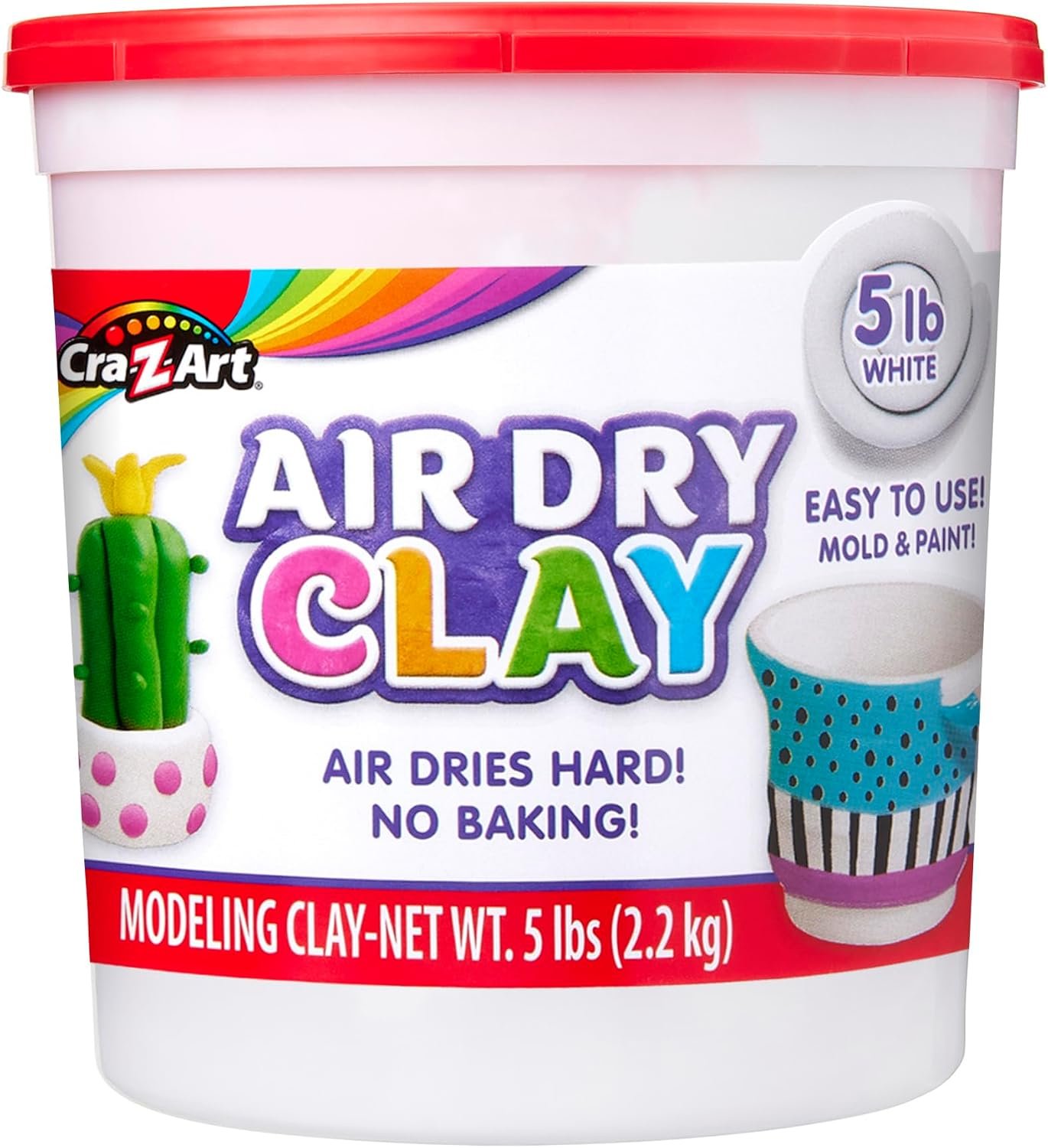 Cra-Z-Art Air Dry Clay – 5lb Bucket Natural White Modeling Clay, Perfect for Sculpting, School Projects, Bulk Class Supplies for Teachers, Day Cares, Camps, Essential for School