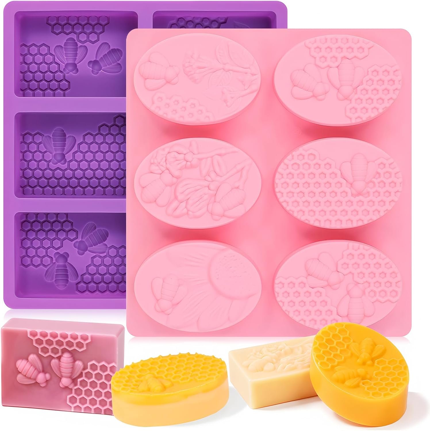 SJ 3D Bee Honeycomb Soap Mold Set, 2-Pack 6-Cavity Silicone Soap Molds