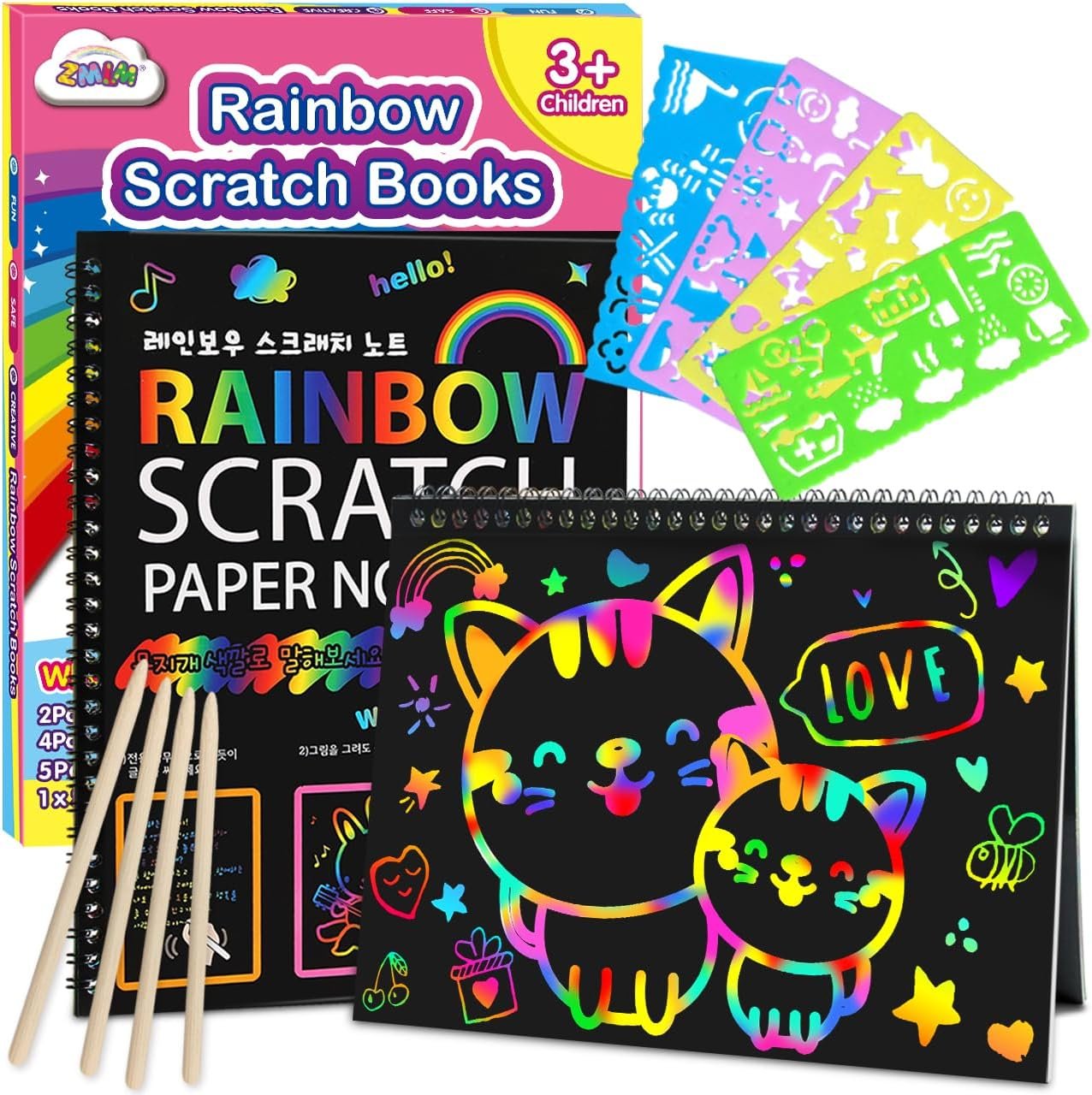 ZMLM Scratch Paper Art-Crafts Gift: 2 Pack Rainbow Notebooks Supplies Toys