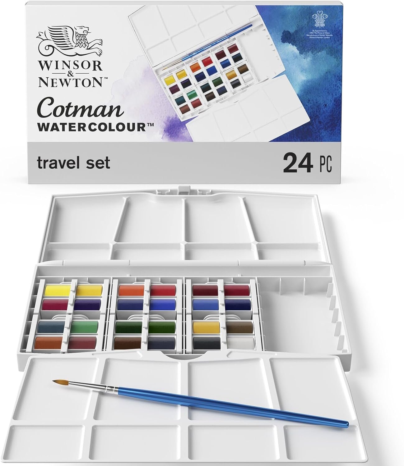 Winsor & Newton Cotman Watercolor Paint Set, 24 Half Pan Painting Plus Set