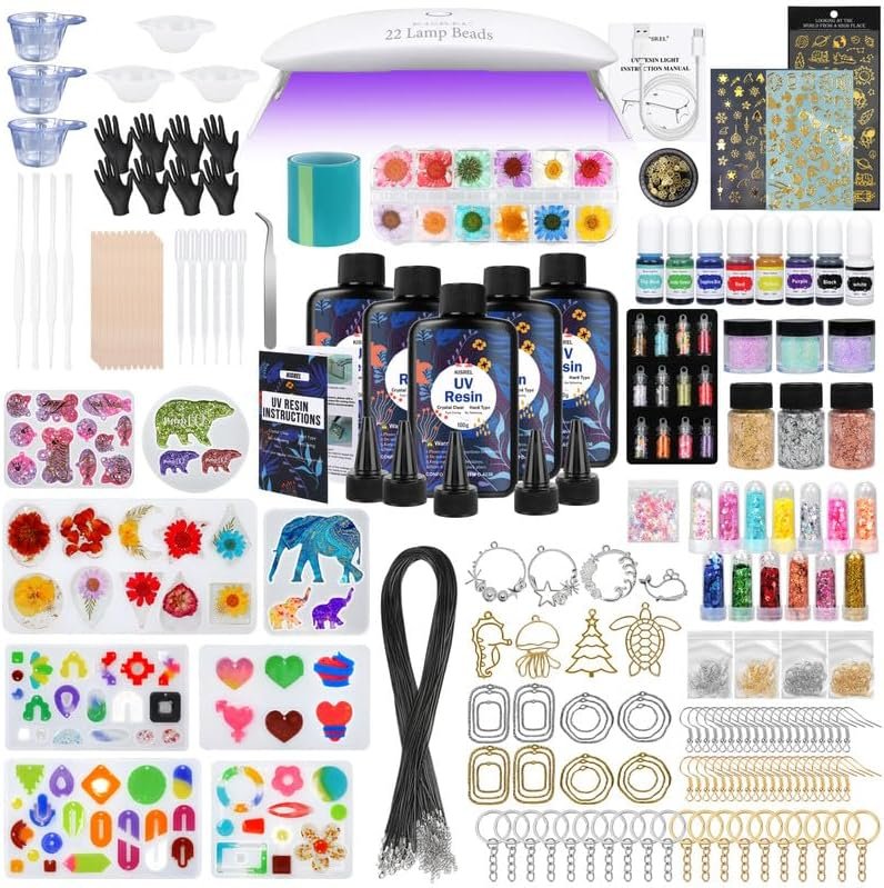 KISREL 500g UV Resin Jewelry Making Kit, Resin with Light and Molds