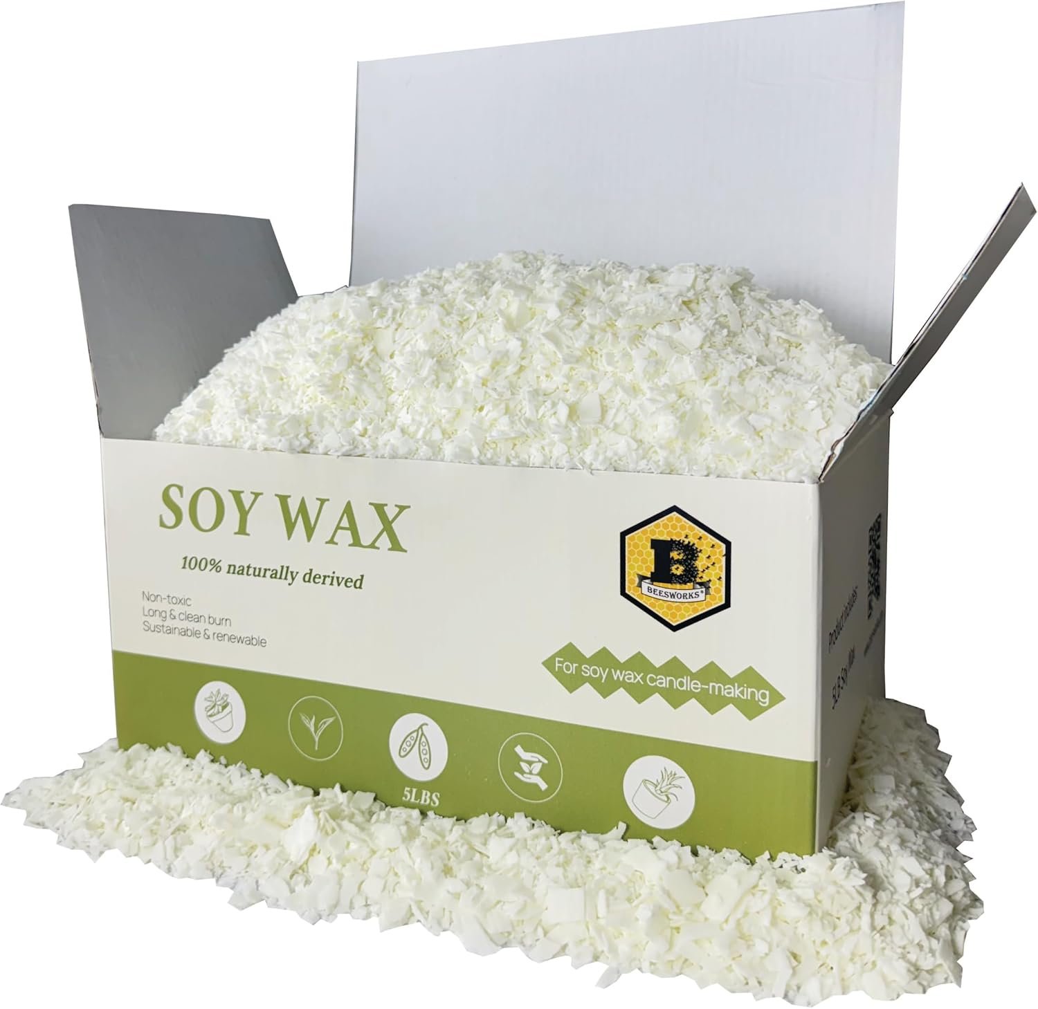 Beesworks Soy Wax | 5lbs Natural Soy Wax Flakes | Bulk 5lbs Soy Wax for DIY Candle Making