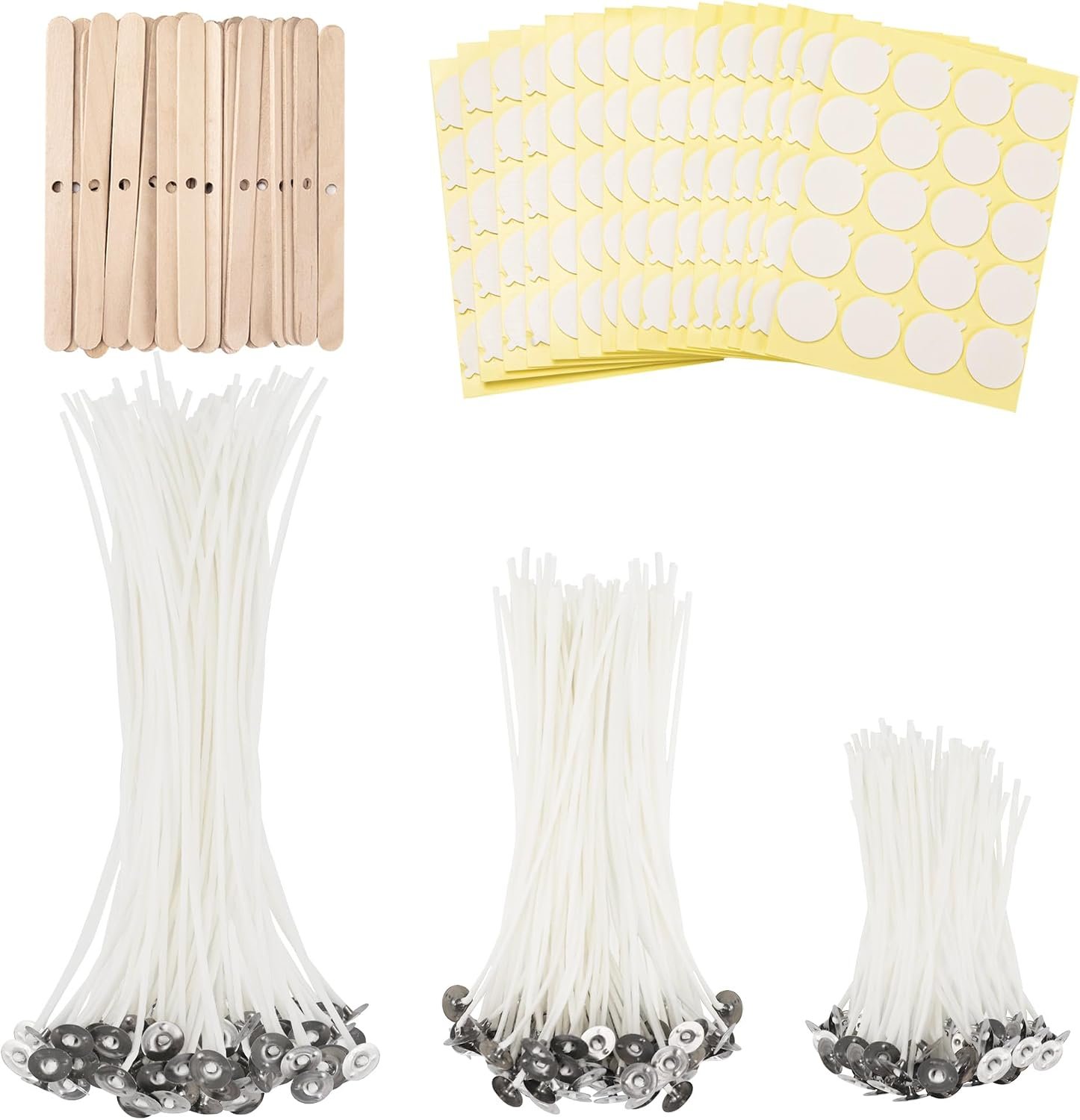 JEAWIWI 120 Pcs Candle Wicks 4 & 6 & 8 in, with Wick Stickers & Holders