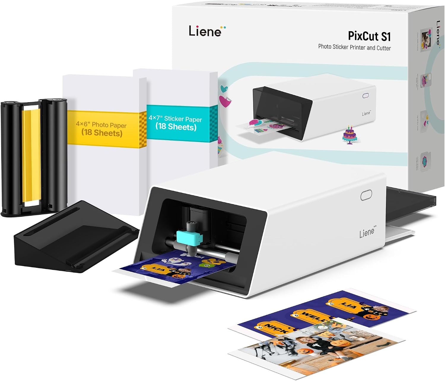 Liene PixCut S1 Color Sticker Printer & Cutting Machine – All-in-One Sticker Maker for DIY Crafts, Custom Labels & Gifts. Thermal Dye-Sublimation Photo Printer, 300 DPI, Precise AI Auto-Cutting