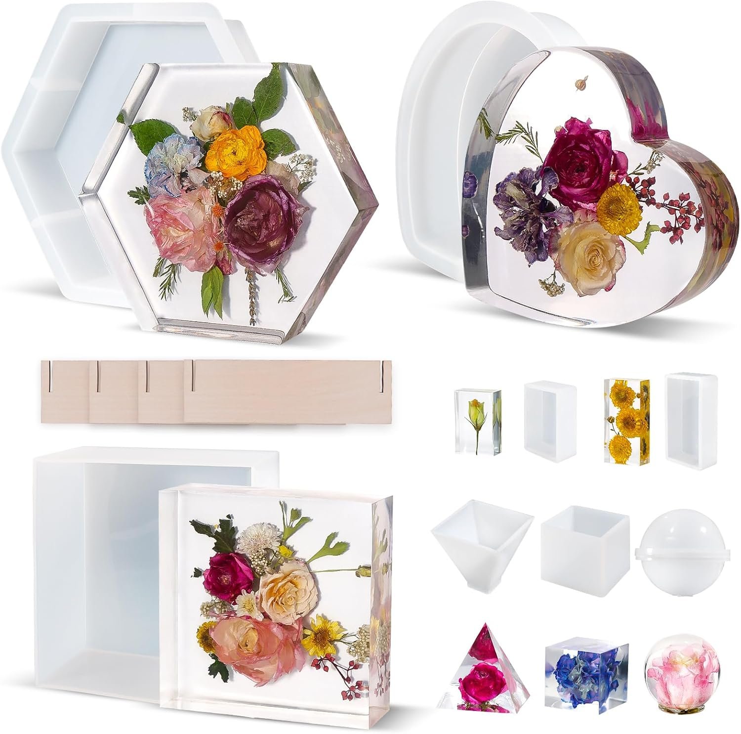 LET’S RESIN Deep Resin Molds, 8Pcs Flower Preservation Silicone Mold Set
