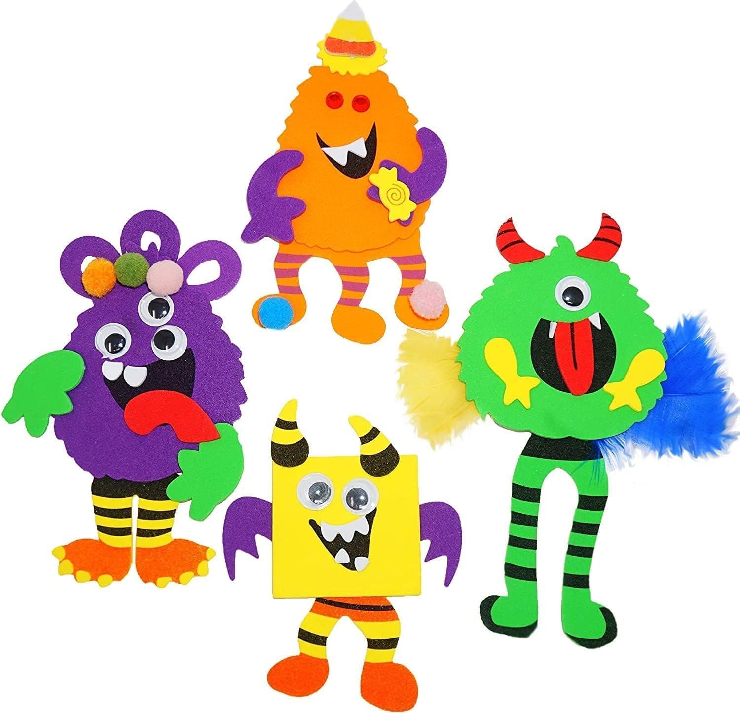 4E’s Novelty Halloween Crafts for Kids (4 Pack) Silly Monsters Foam Magnet Fall Crafts Bulk, Halloween Party Activities