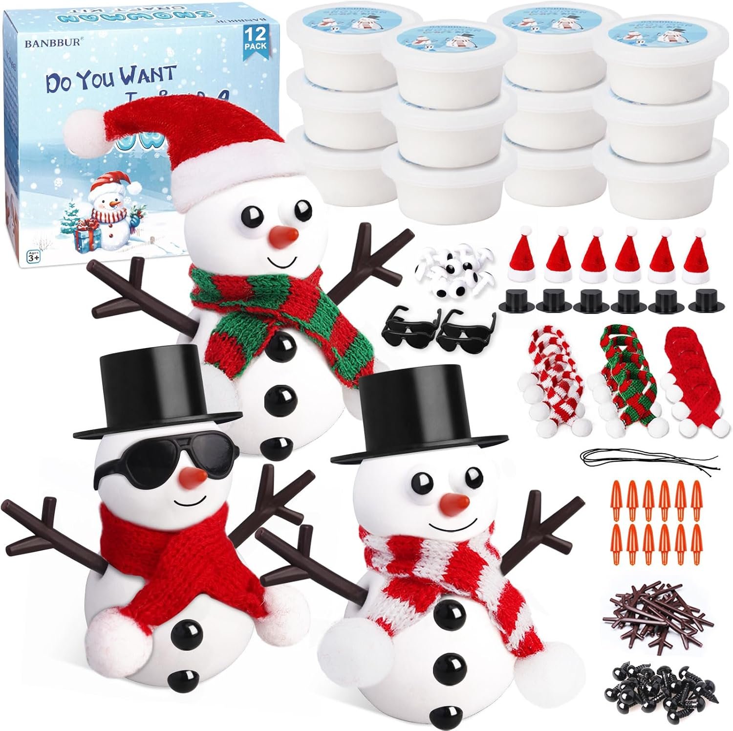 BANBBUR 12 Pack Christmas Stocking Stuffers for Kids, Build a Snowman Kit