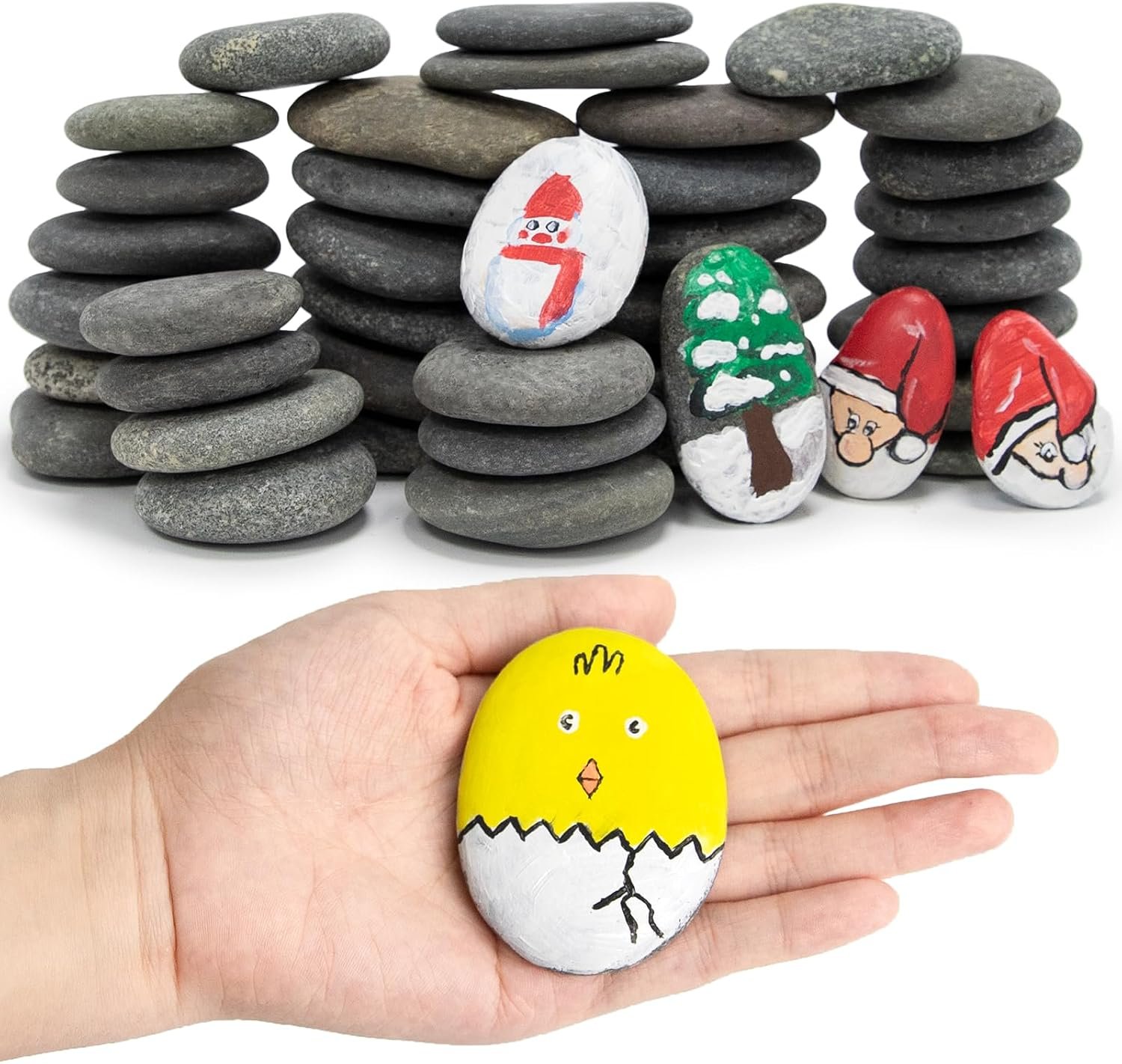 Rocks for Painting 40pcs 2-4” River Rock for Paint Natural Flat & Smooth Stones for Painting for Kids & Adult Craft Gifts Halloween