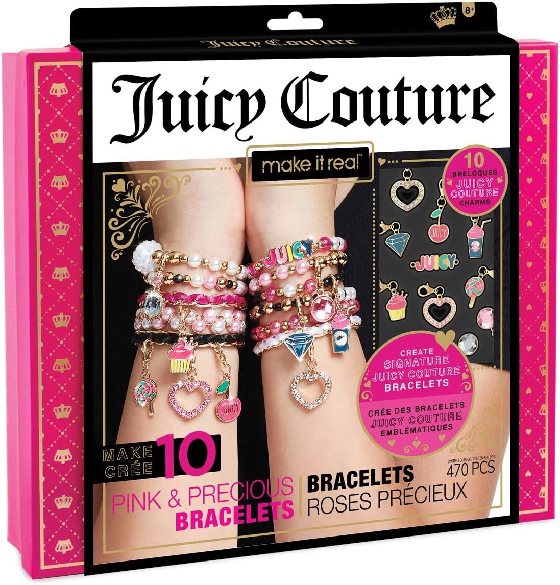 Make It Real – Juicy Couture Pink and Precious Bracelets – DIY Charm Bracelet Kit with Beads for Tween Jewelry Making – Jewelry Making Kit for Girls