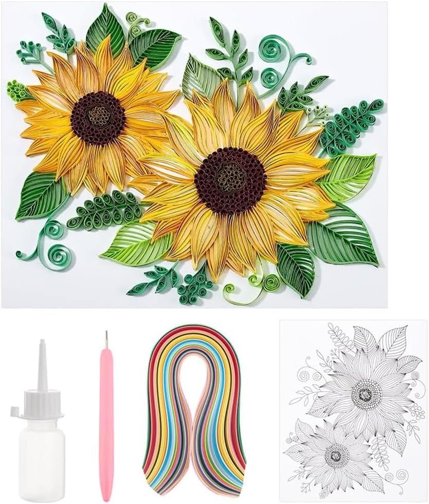 PH PandaHall Paper Quilling Kit 360pcs Paper Quilling Strips Sunflower Quilling Pattern Template Board Quilling Patterns DIY Crafts Set for Beginner Adults 9.6×8.2in