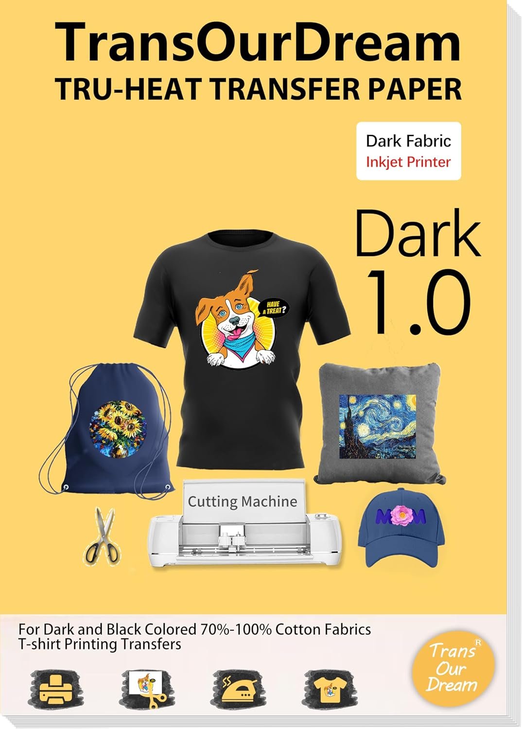 TransOurDream Heat Transfer Paper for Dark T Shirts(20 Sheets, 8.5×11),Printable HTV Heat Transfer Vinyl for Inkjet Printers