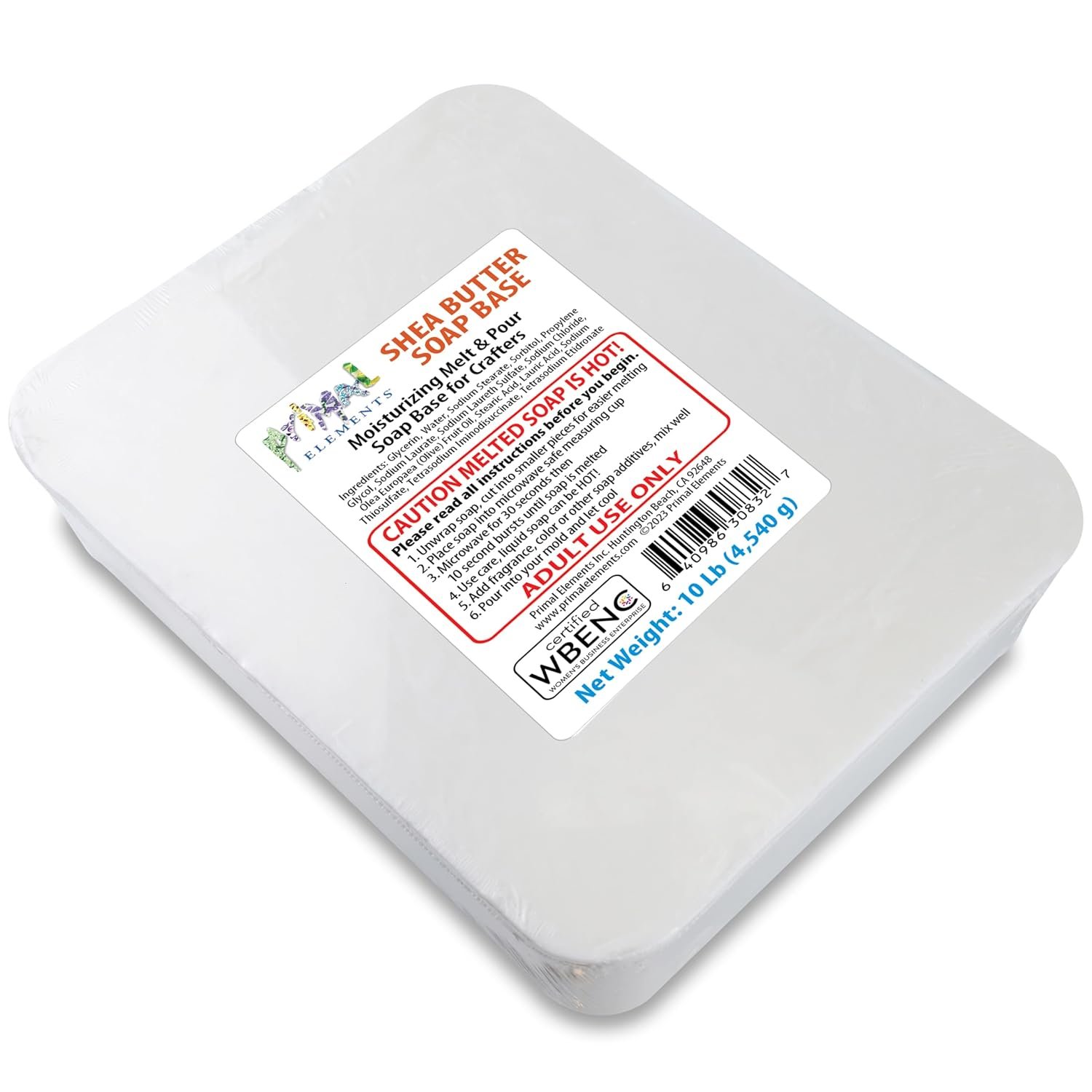 Primal Elements Shea Butter Soap Base – Moisturizing Melt and Pour Glycerin Soap Base for Crafting and Soap Making, Easy to Cut – 10 Pound