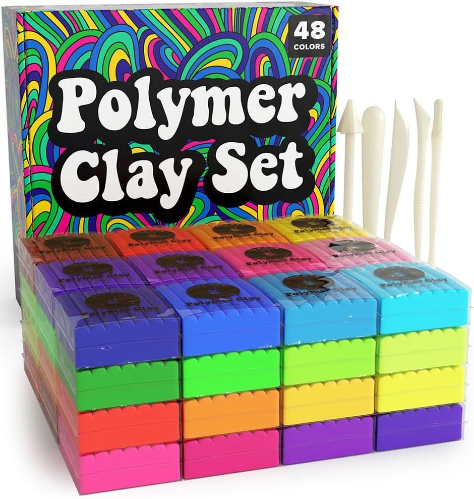 HIPPIE CRAFTER Polymer Clay Kit, 48 Colors Oven Bake Clay, 5 Sculpting Tool