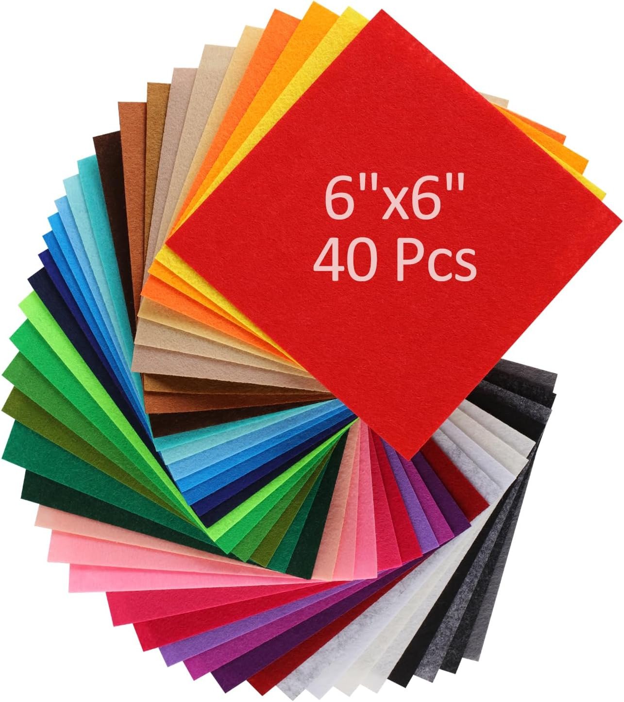 Felt Fabric Sheets 40pcs 6x6in 1mm Assorted Nonwoven for DIY Craft