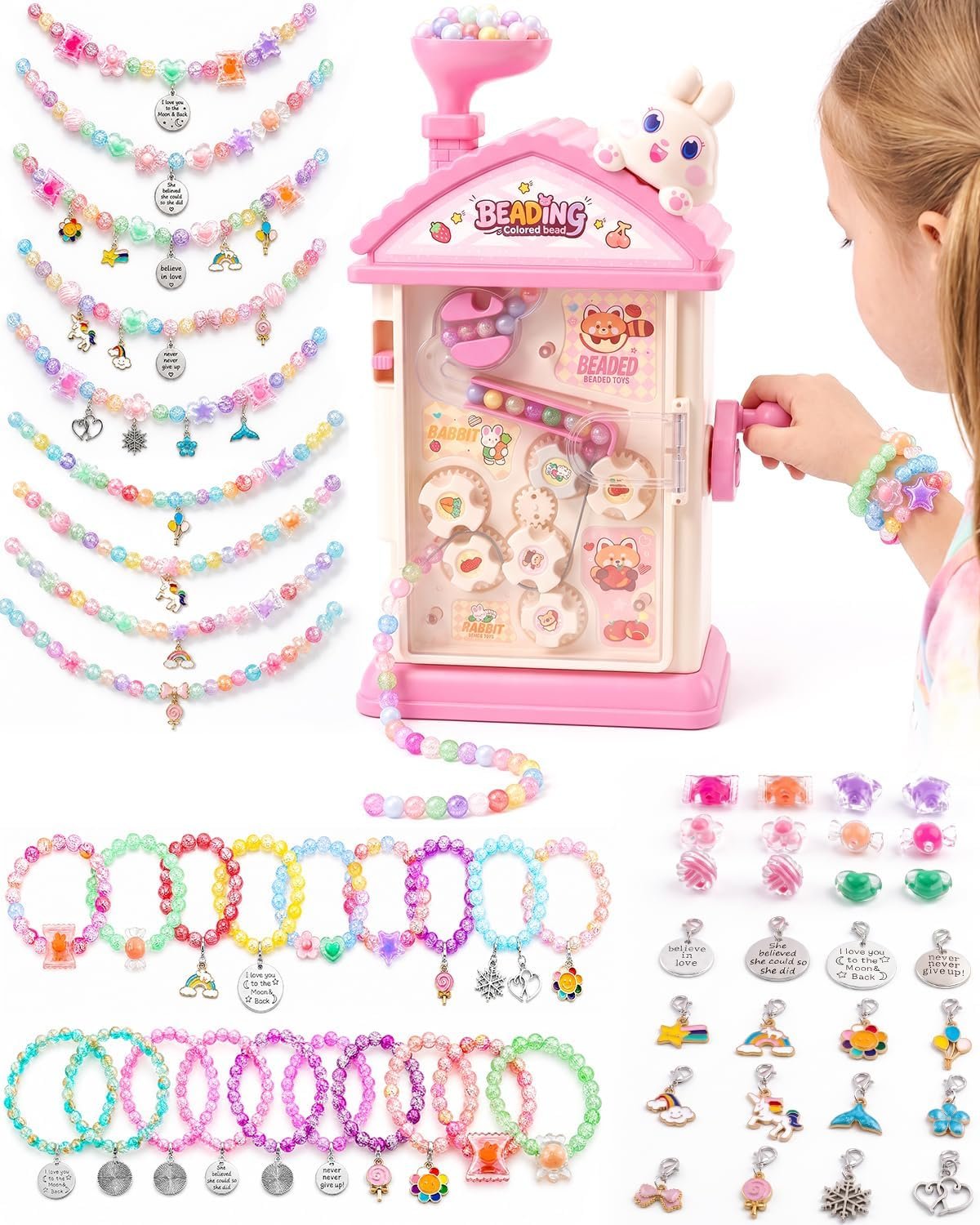Bracelet Making Kit, 800+ Beads Hand-Crank Birthday Gift for Girls 6-12
