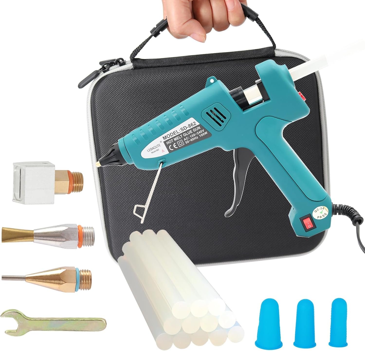 Hot Glue Gun Full size 100W,Aanti-scald Design,with 4 Nozzles,Luxury Set