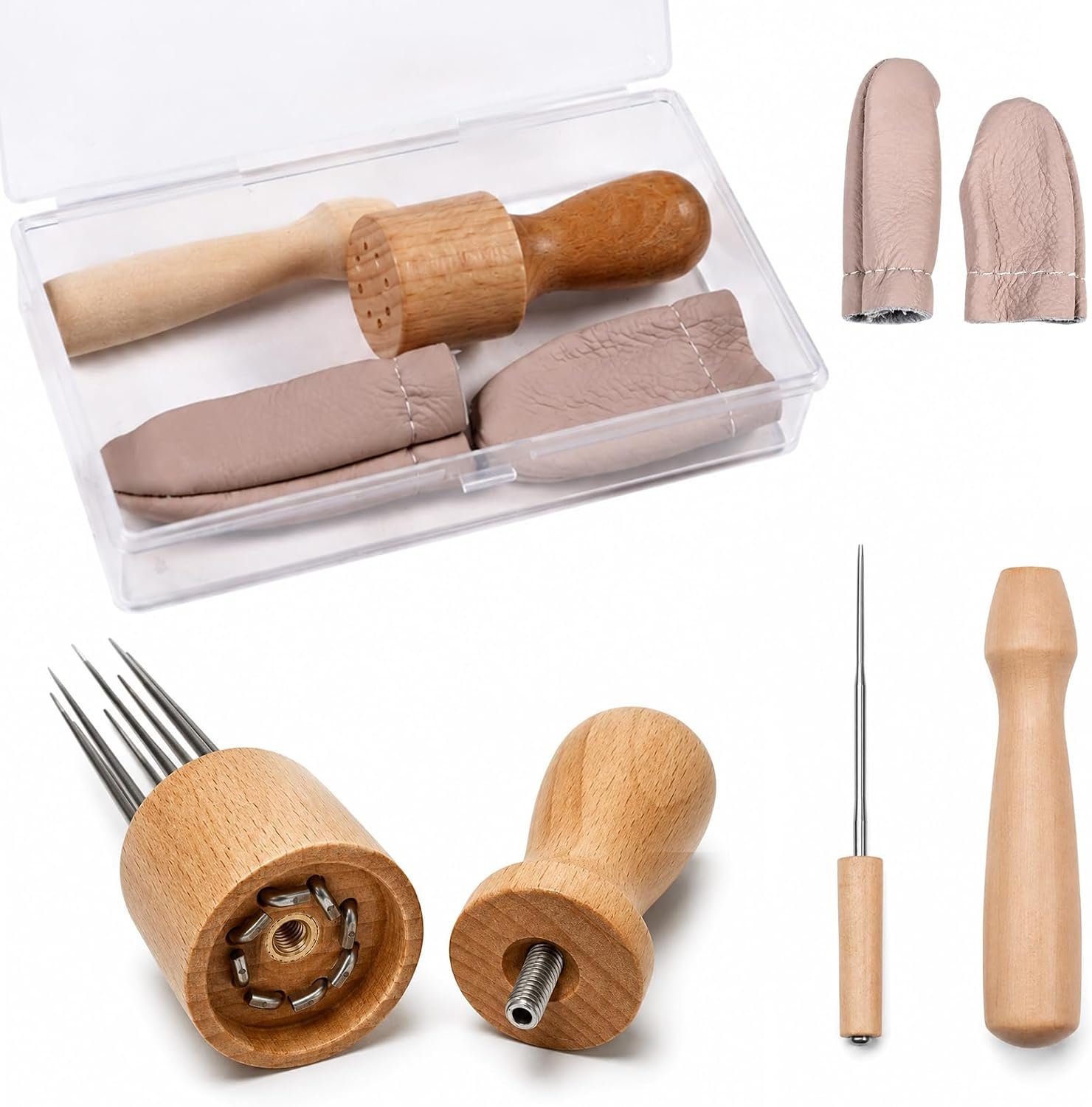 Needle Felting kit Tool Set – 8-Needle Wood Handle Wool Felt Stitch Punch Tool, Includes Single Needle Holder, Finger Cots & Storage Case – Essential Accessories for Needle Felting & Wool Crafting
