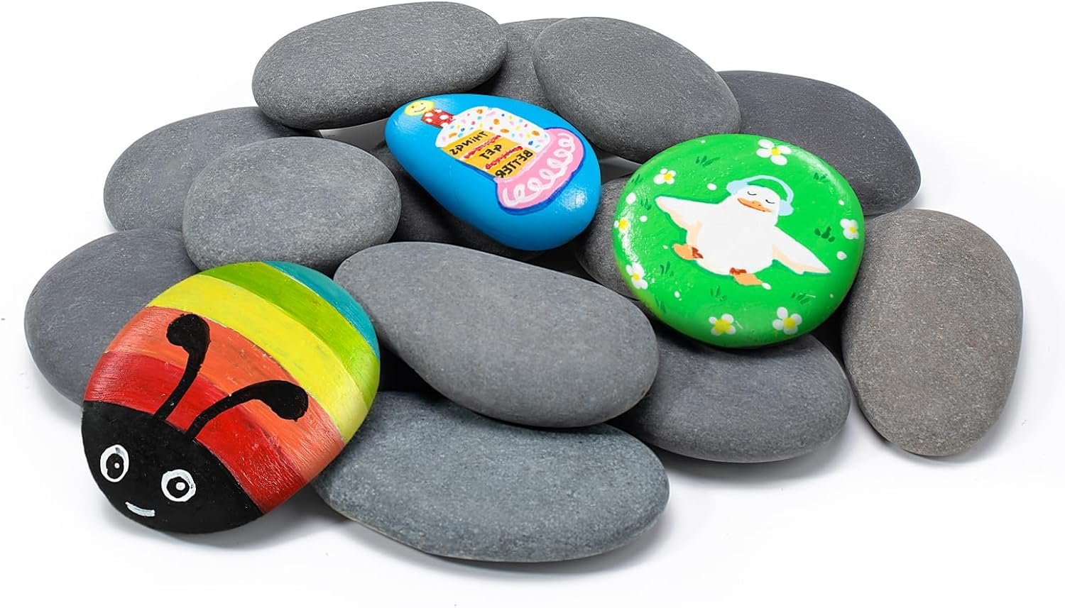 Simetufy 2″-3″ 15 Pcs River Rocks for Painting Flat Smooth for Crafts