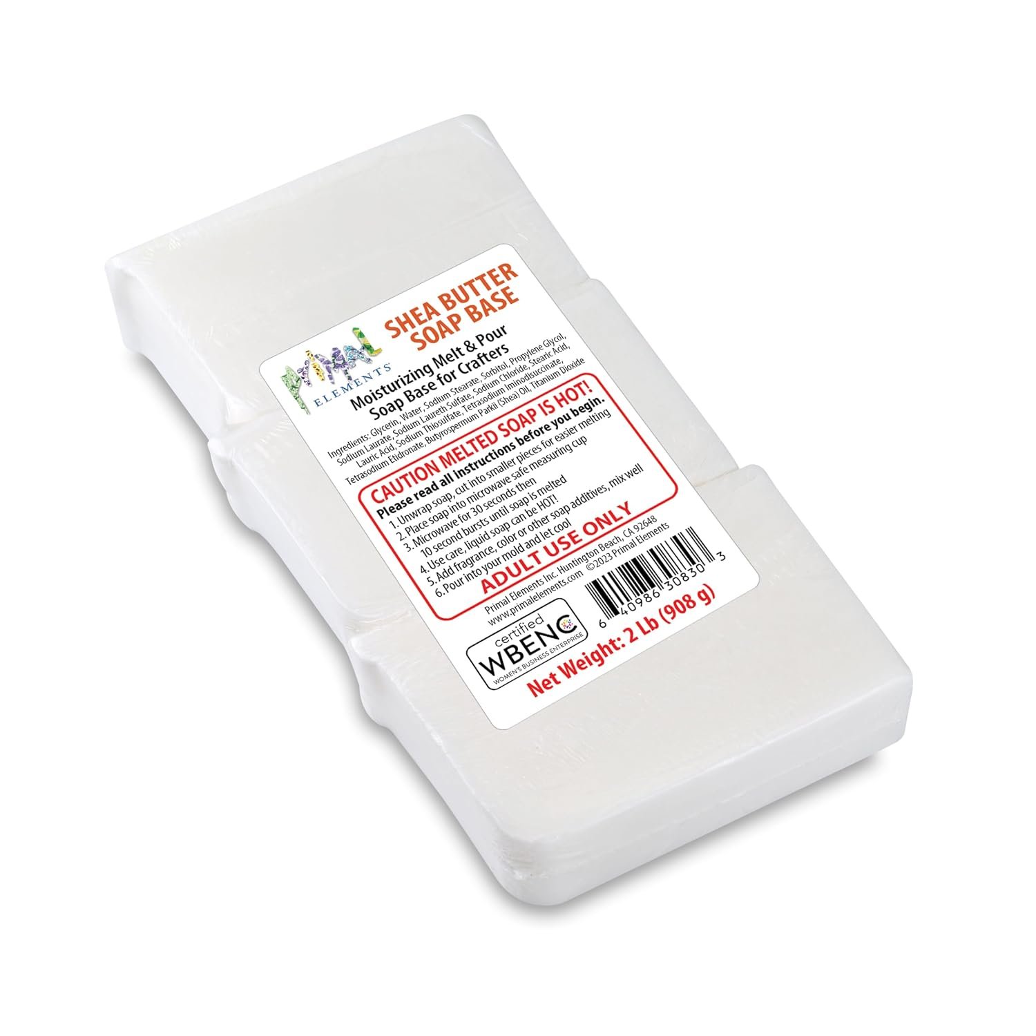 Primal Elements Shea Butter – Moisturizing Melt and Pour Glycerin Soap Base for Crafting and Soap Making, Easy to Cut – 2 Pound