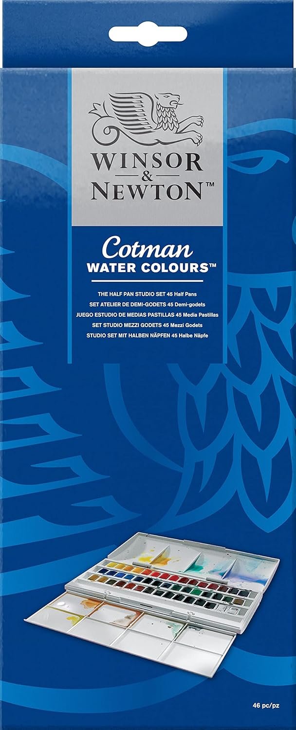 Winsor & Newton Cotman Watercolor Paint Set, 45 Half Pan Studio Set