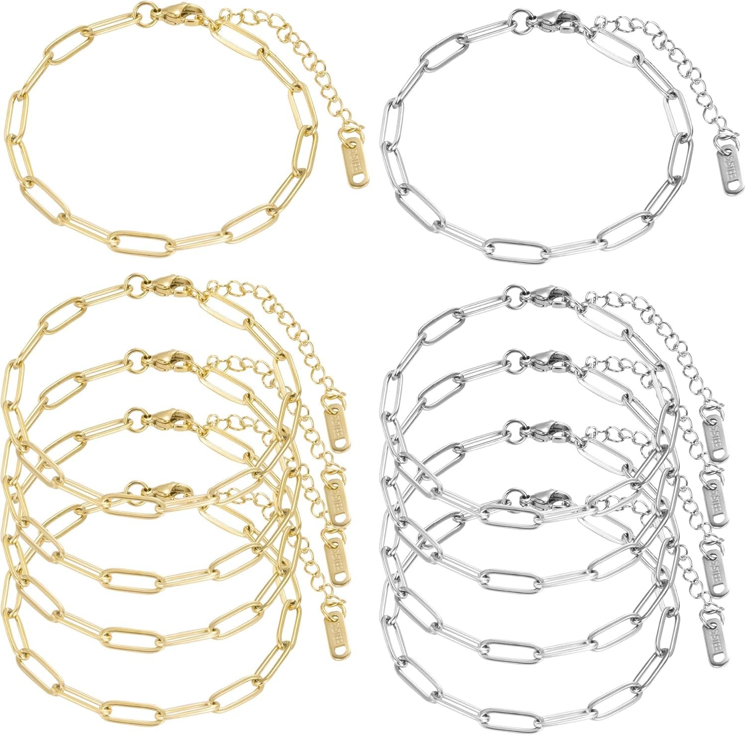 HUISUYTON 18K Gold Plated 10PCS 6.3 Inch Paperclip Charm Bracelet Chain