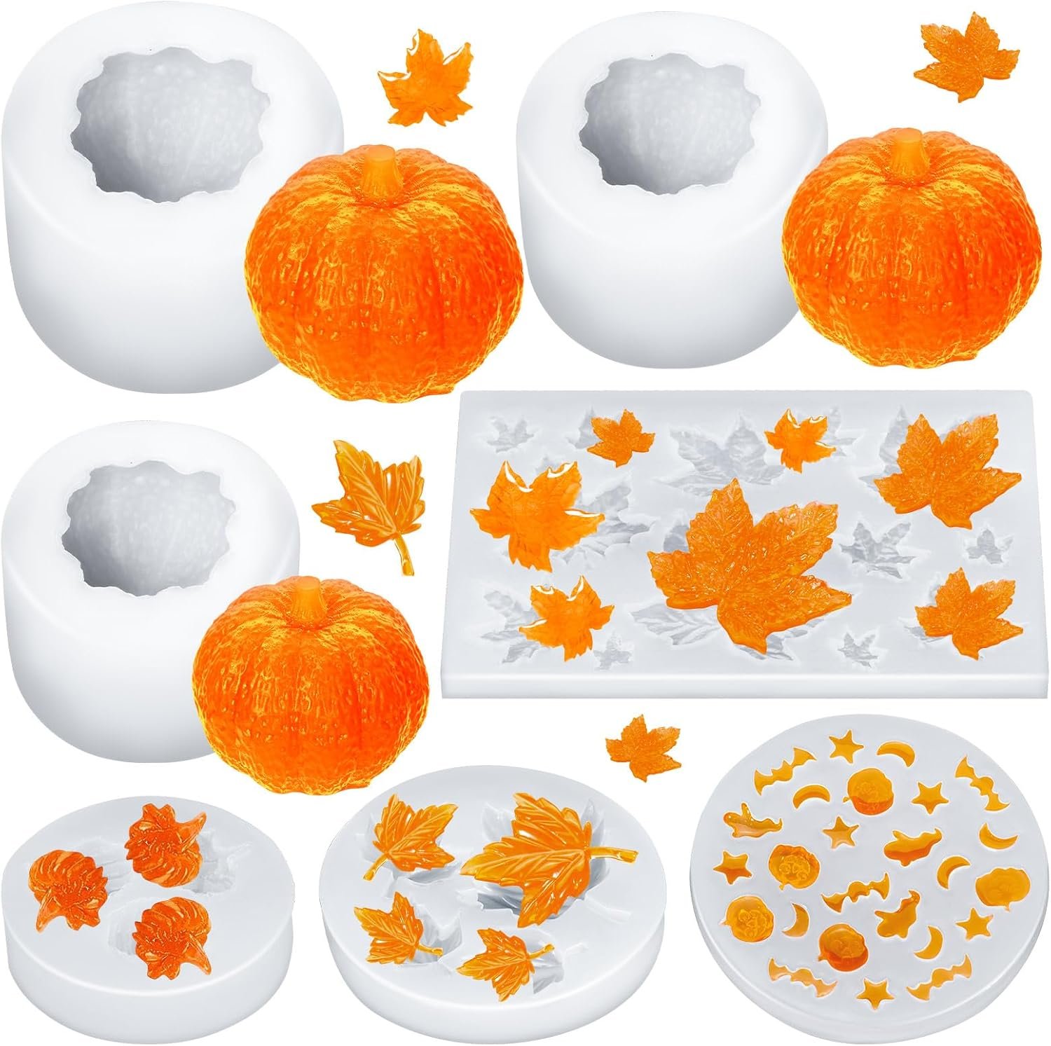7 Pcs Pumpkin Candle Molds, Halloween Silicone Mold
