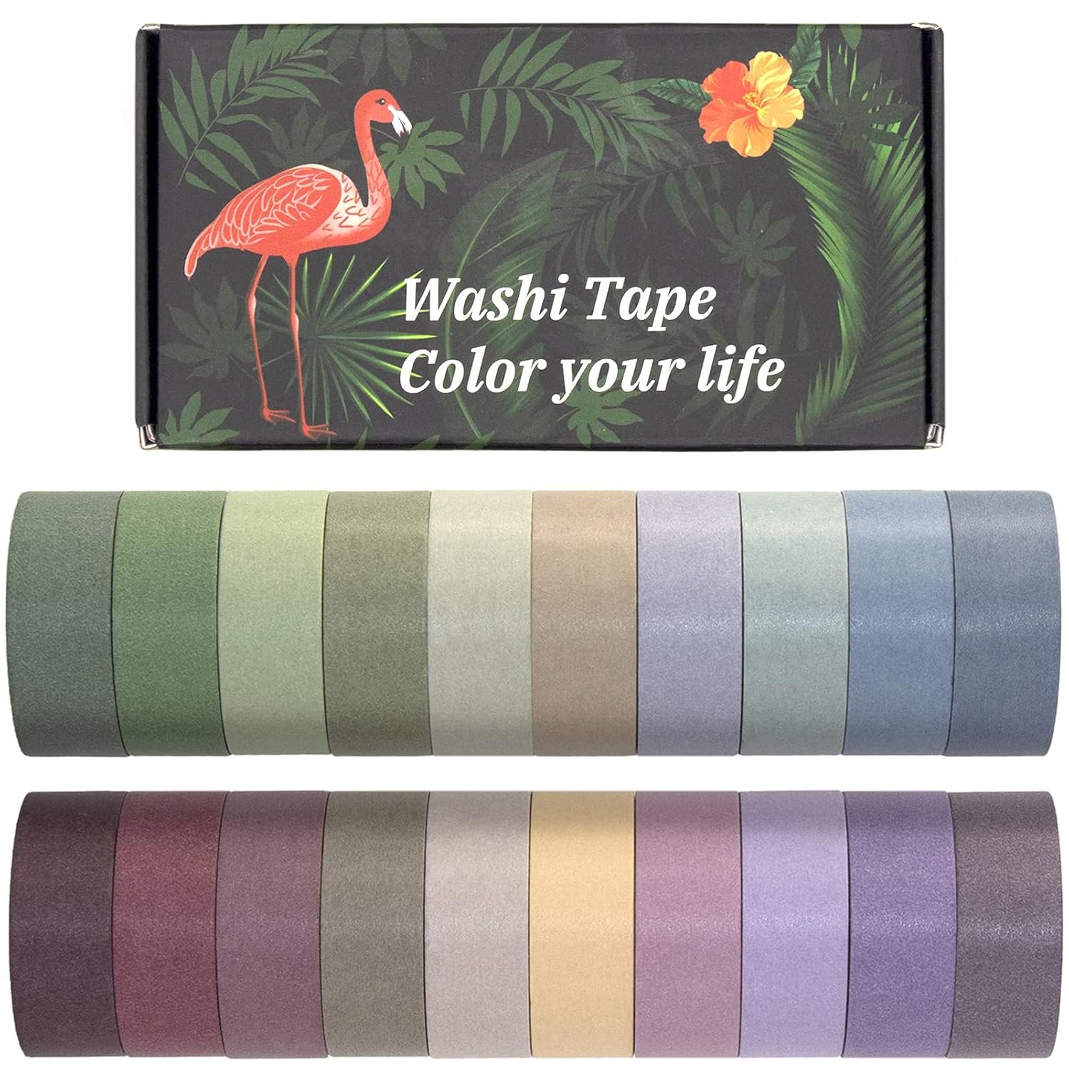 Mooker 20 Rolls Washi Tape Set, Colored Masking Tape, Decorative Nature Colored Tapes for Arts, DIY Crafts, Bullet Journals, Scrapbooking – 15mm Wide