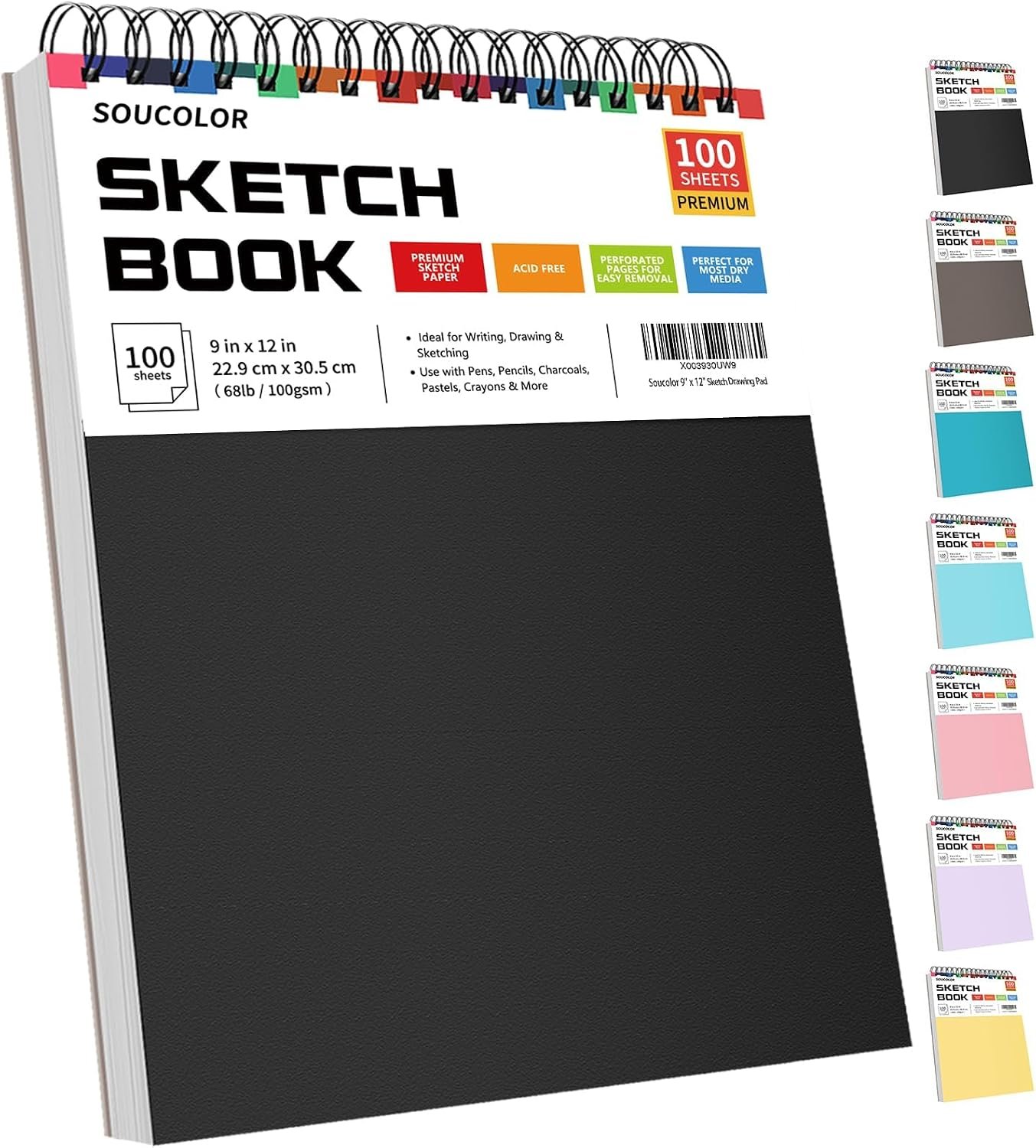 Soucolor Sketch Book 9″ x 12″, 100 Sheets Kids Art Sketchbook Drawing Pad