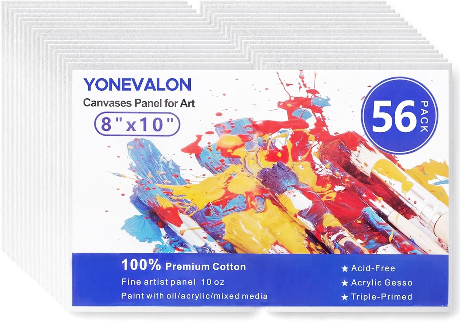 Canvas Boards for Painting Bulk 56 Pack, 8×10 Inch Blank Painting Canvases