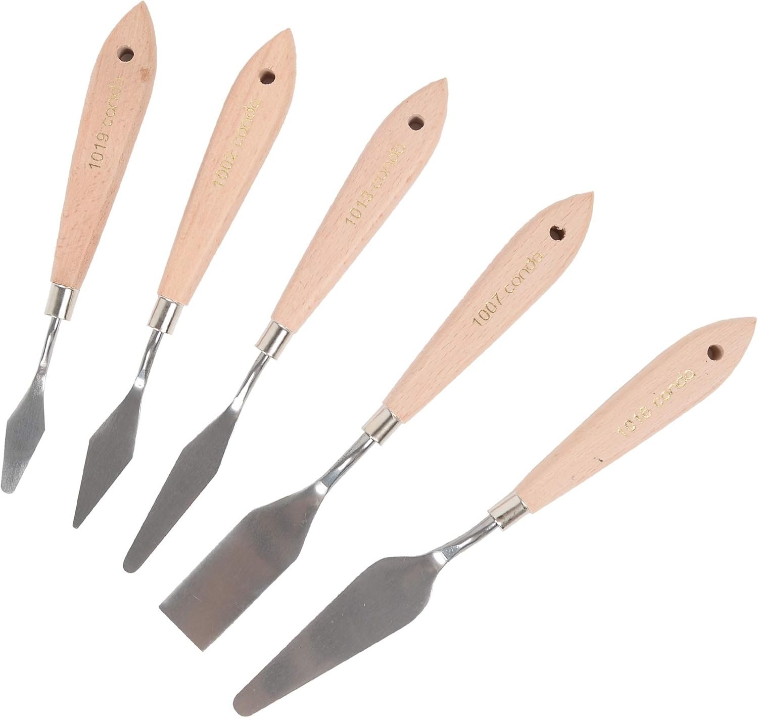 CONDA Artist Palette Knife Set – 5 Pieces Painting Knives for Acrylic, Flexible Stainless Steel Spatula Pallet knife for Mixing Color, Spreading, Applying Oil Paint on Canvases, Wood Handles