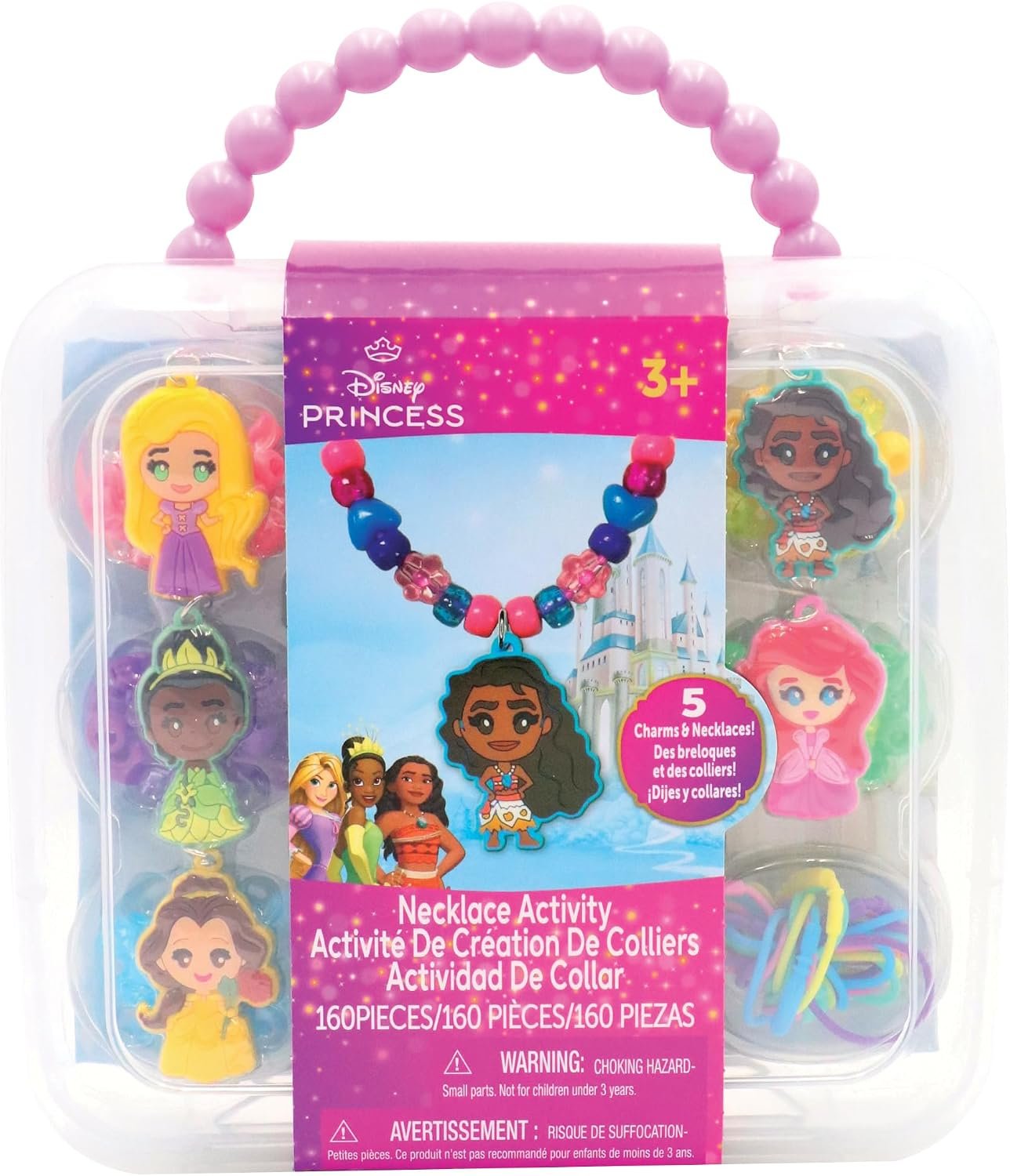 Disney Princess Necklace Activity Case – Jewelry Making Kit with Beads, Charms & Strings – Create Custom Princess Necklaces – Craft Gift for Girls Ages 3+ – Portable Storage Case Included