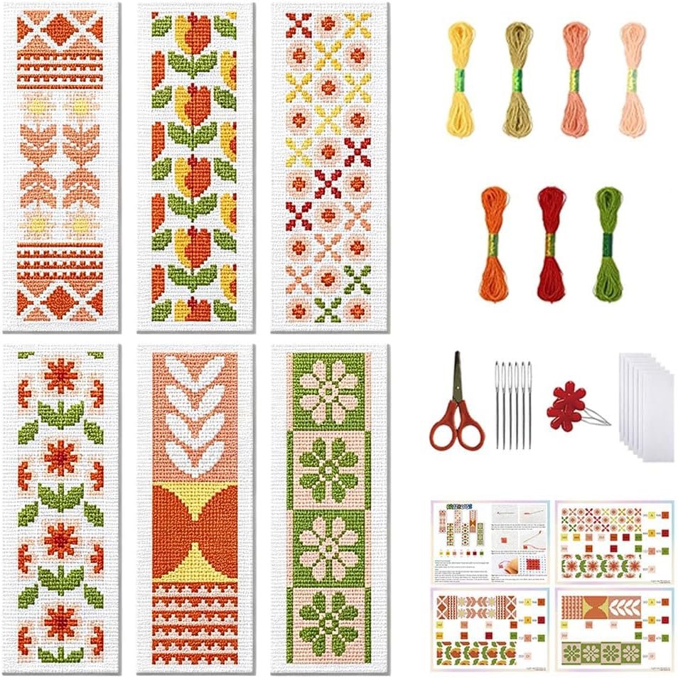 FREEBLOSS 6 Set Bohemian Cross Stitch Bookmark Kit