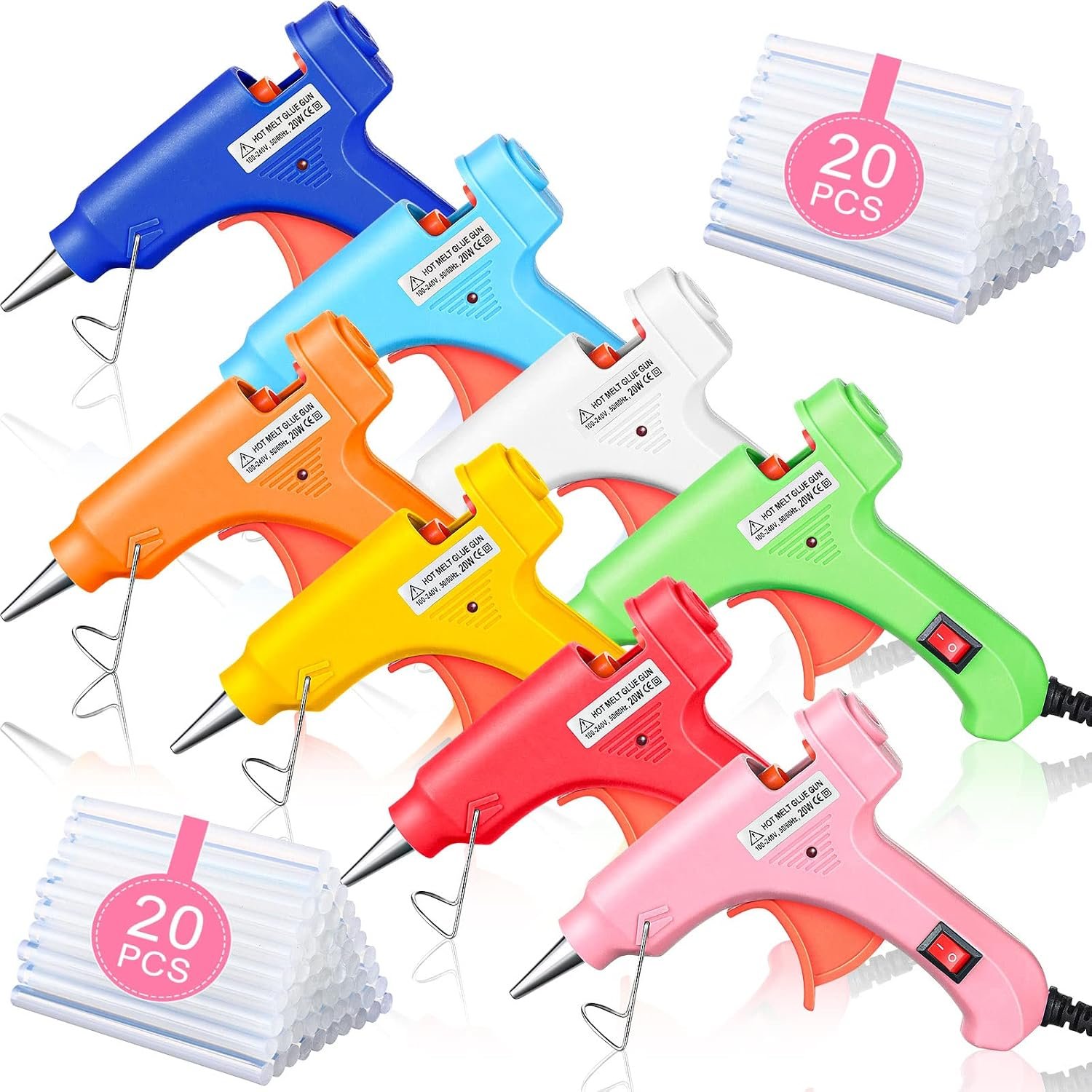 Zhengmy 8 Pcs Mini Hot Glue Gun with 40 Sticks, Craft Glue Guns Kit