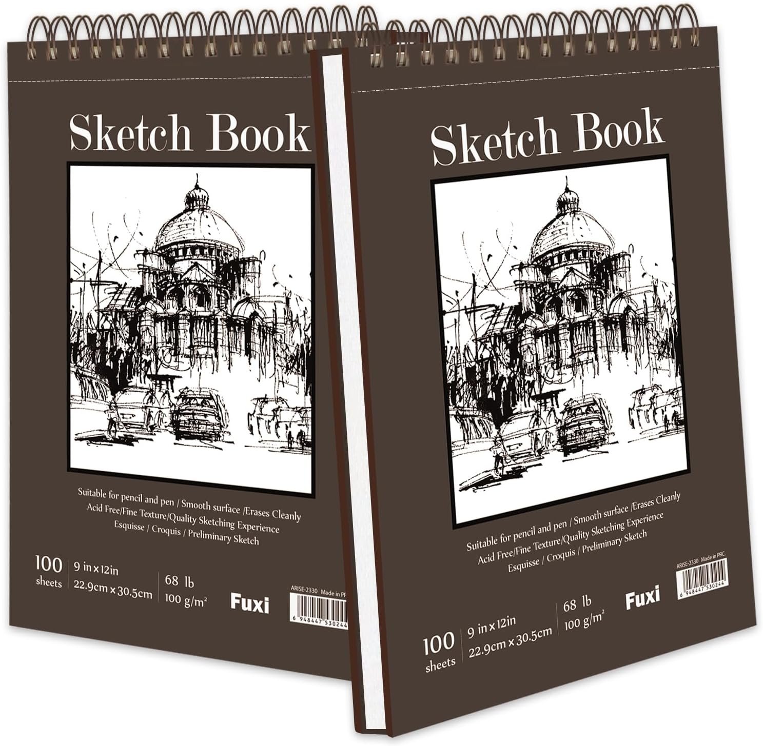 Fuxi 9″ x 12″ Sketch Book Set, Top Spiral Bound Sketchbook, 200 Sheets