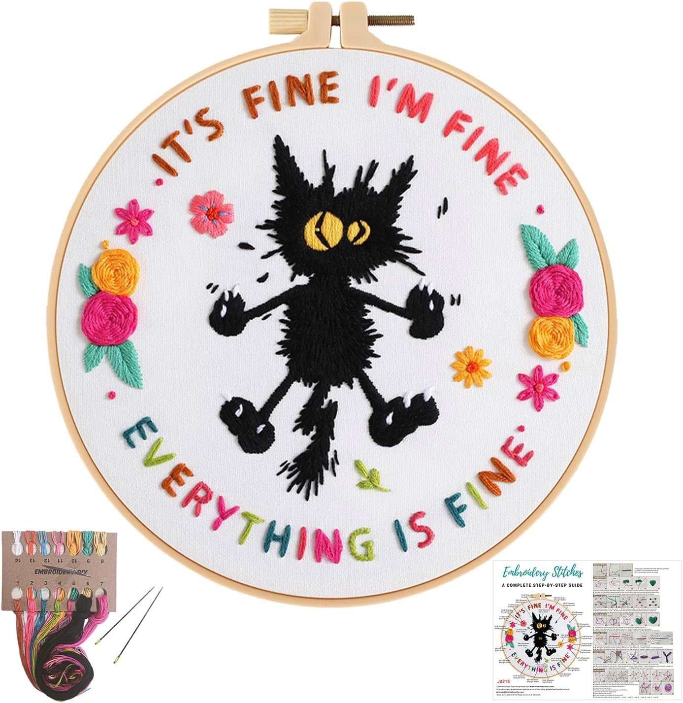 Louise Maelys Cute Cat Embroidery Kit for Beginners DIY Needlepoint