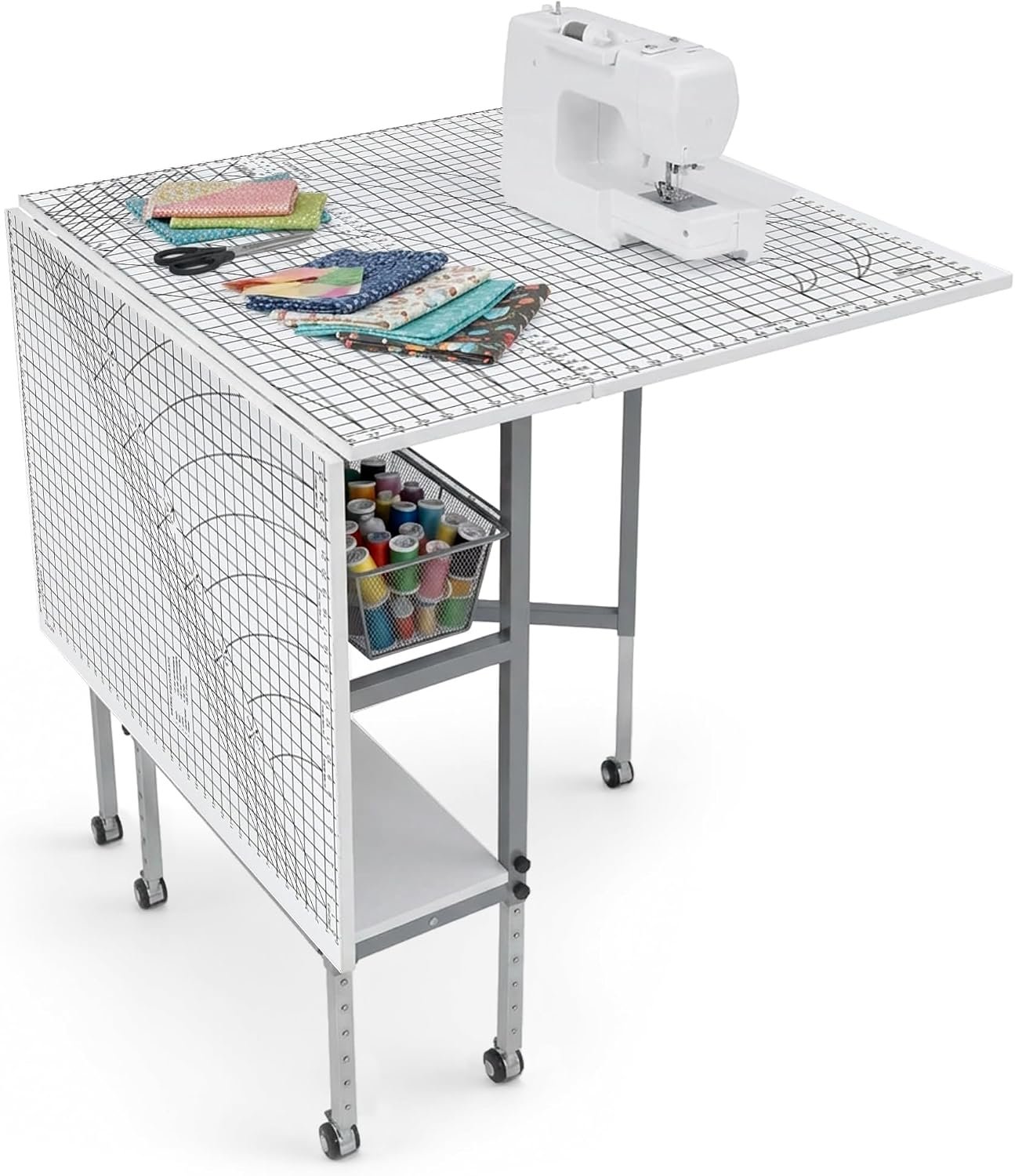 Sew Ready Foldable Hobby and Cutting Grid Table, White, 58.75 x 36.5 Inch