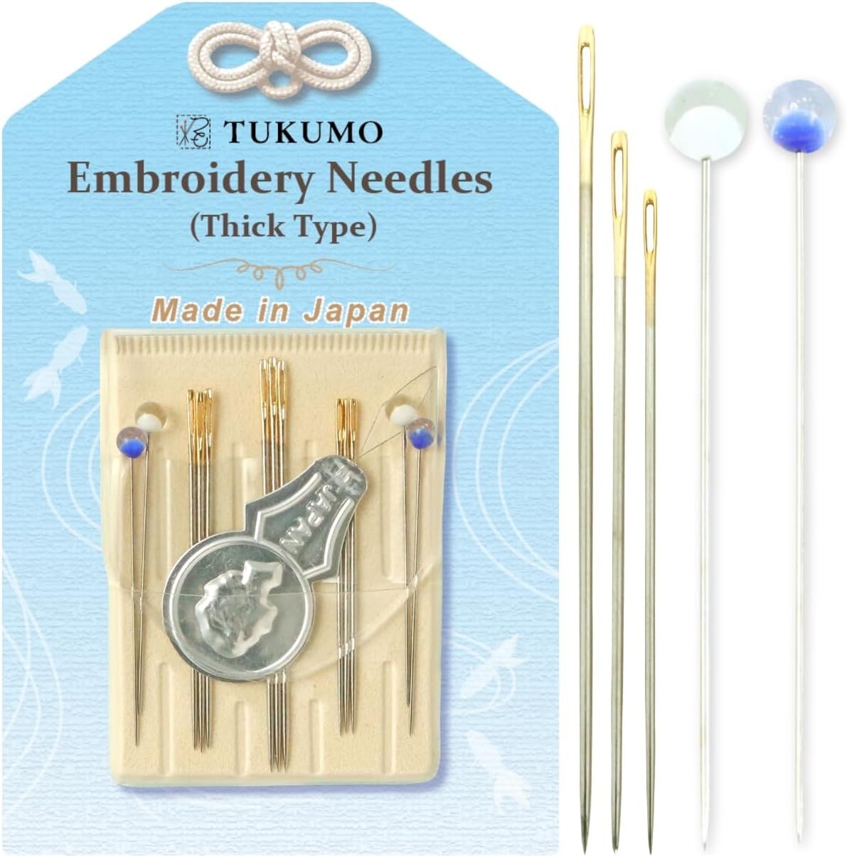 【TUKUMO】 Gold Eye Embroidery Needles Crewel Needles Sewing Needles Set, 3 Size with 1 Threaders (Thick Type)