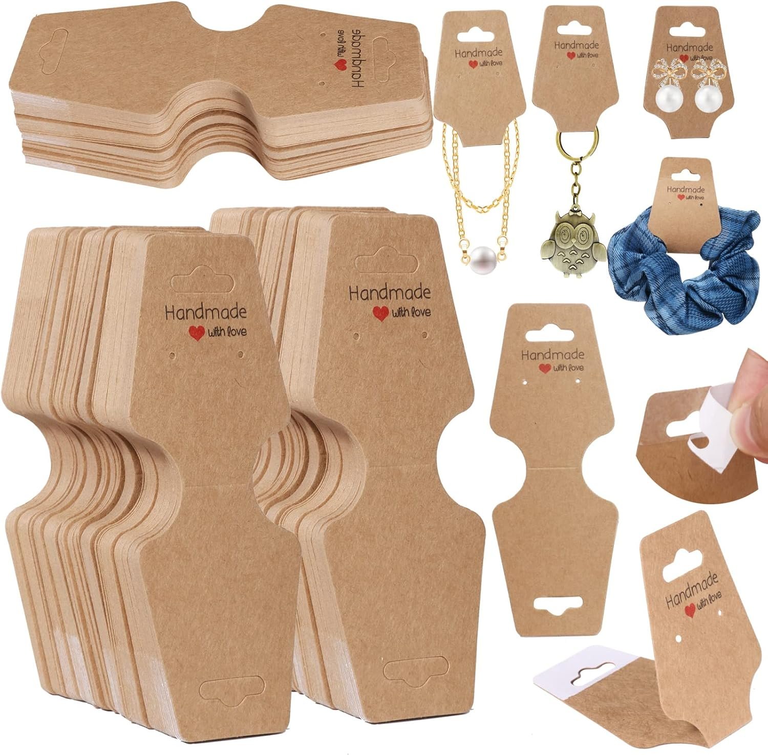 200PCS Bracelet Display Cards Necklace Holder Cards Self Adhesive Jewelry Packaging Selling Card for Small Business (Brown, 1.8×4.7 inches)