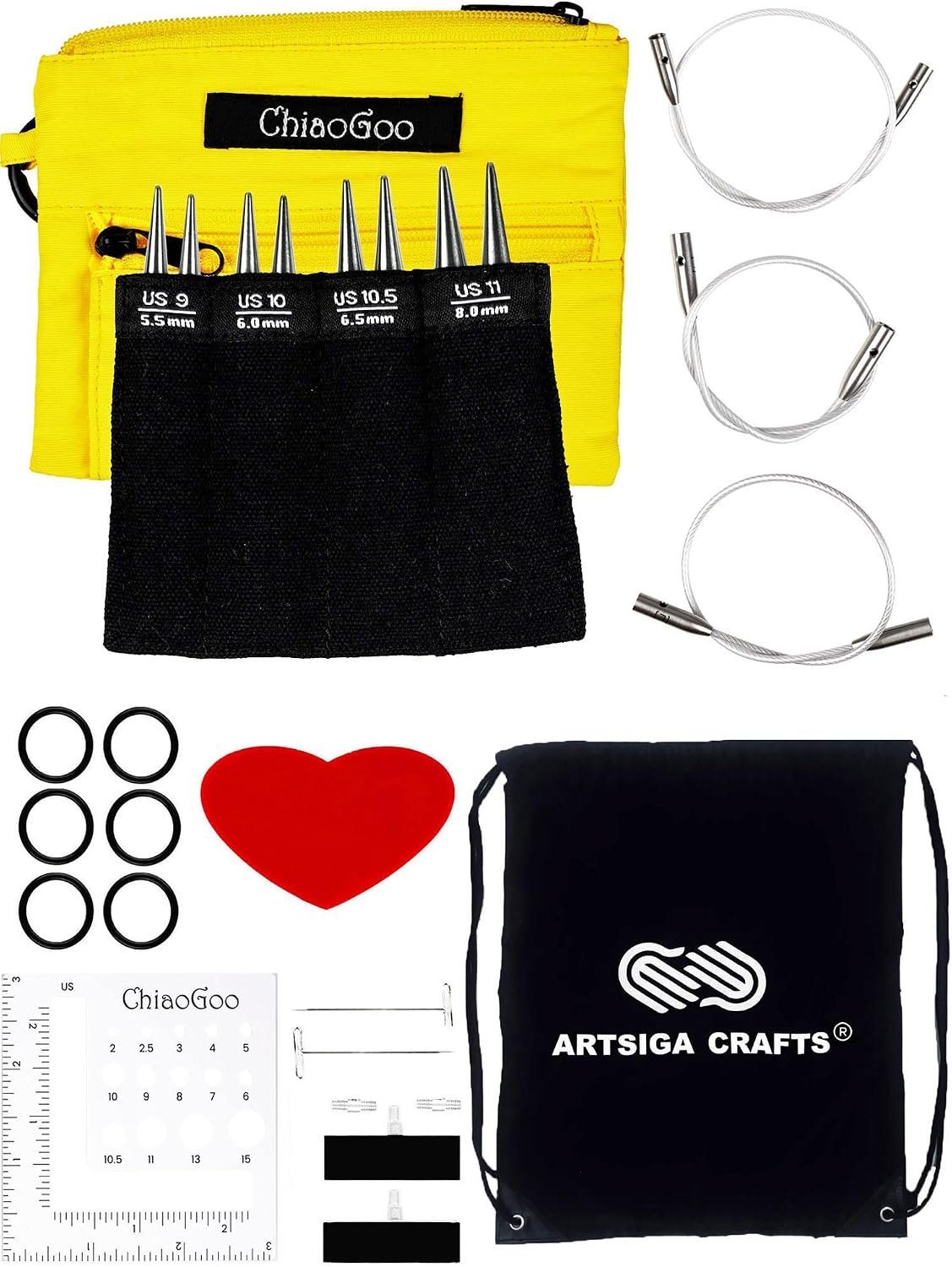 ChiaoGoo Twist Shorties Yellow 3 Inch 7230-L Interchangeable Set